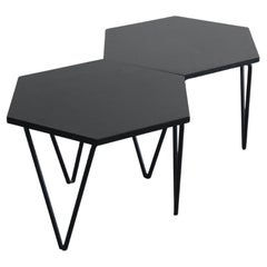 Gio Ponti Set of Two Hexagonal Coffee Tables in Wood and Metal I.S.A. 1950s