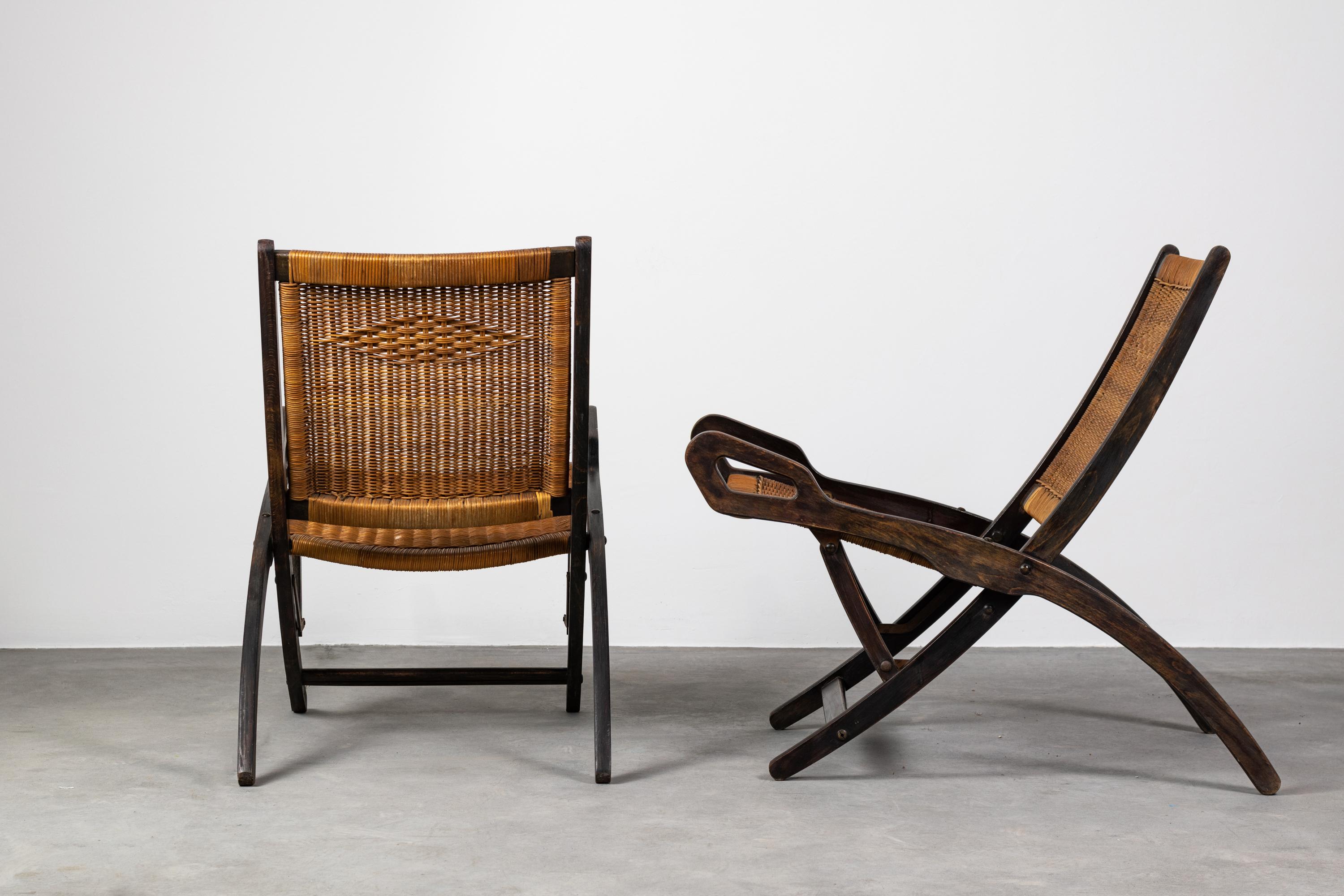 Italian Gio Ponti Set of Two Ninfea Chairs in Wood and Wicker by Reguitti 1960s Italy
