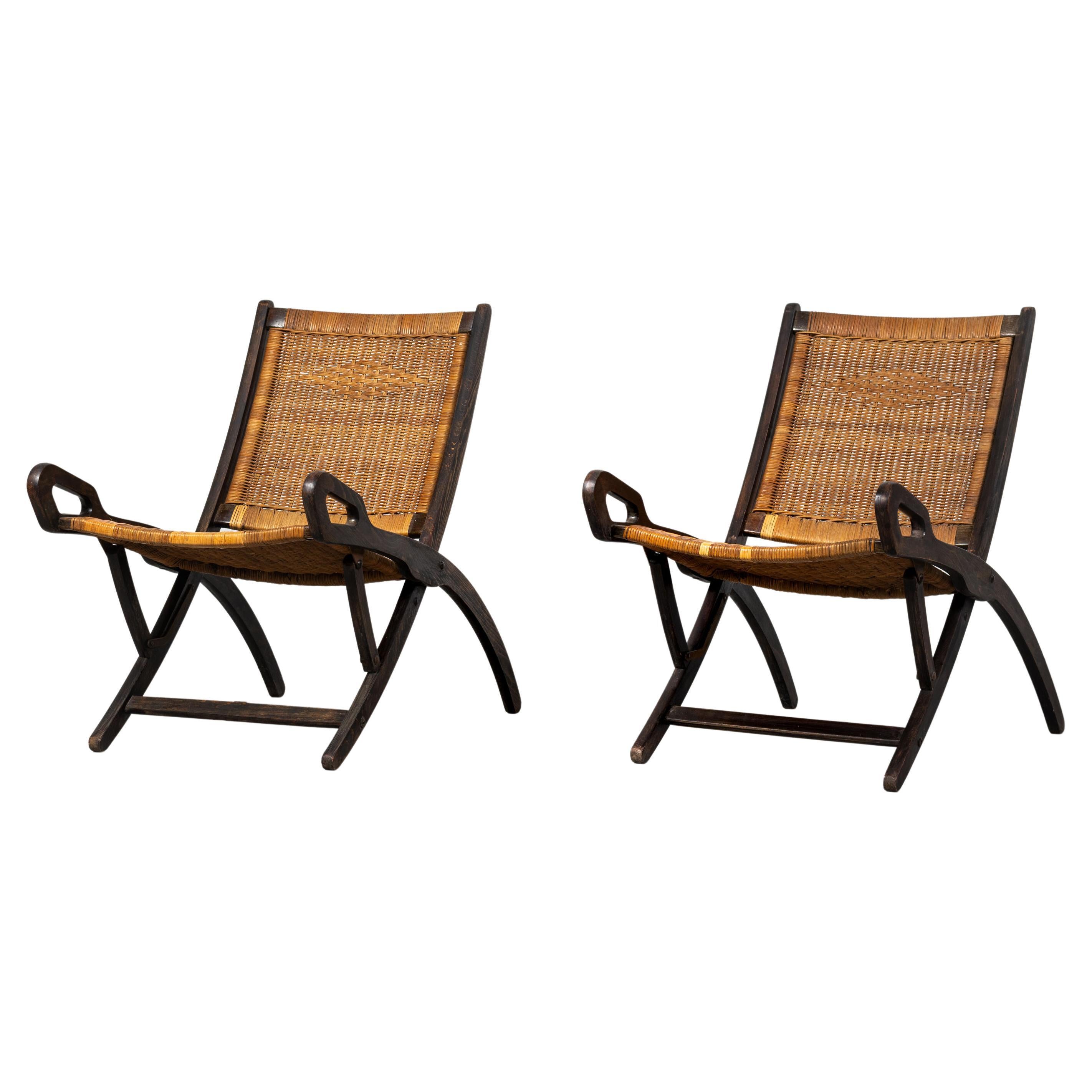 Gio Ponti Set of Two Ninfea Chairs in Wood and Wicker by Reguitti 1960s Italy