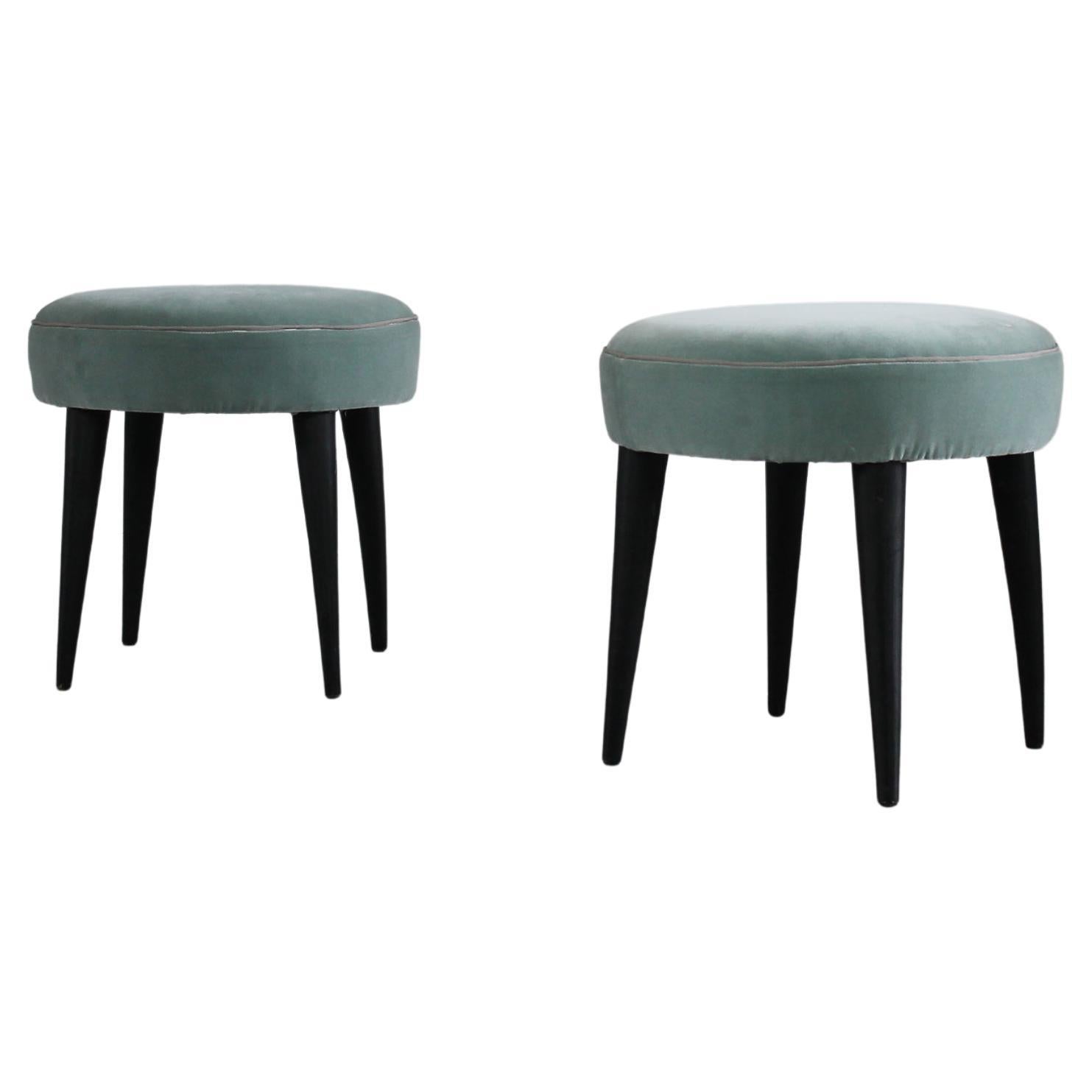 Gio Ponti Set of Two Stools in Black Lacquered Wood and Fabric 1950s Italy For Sale