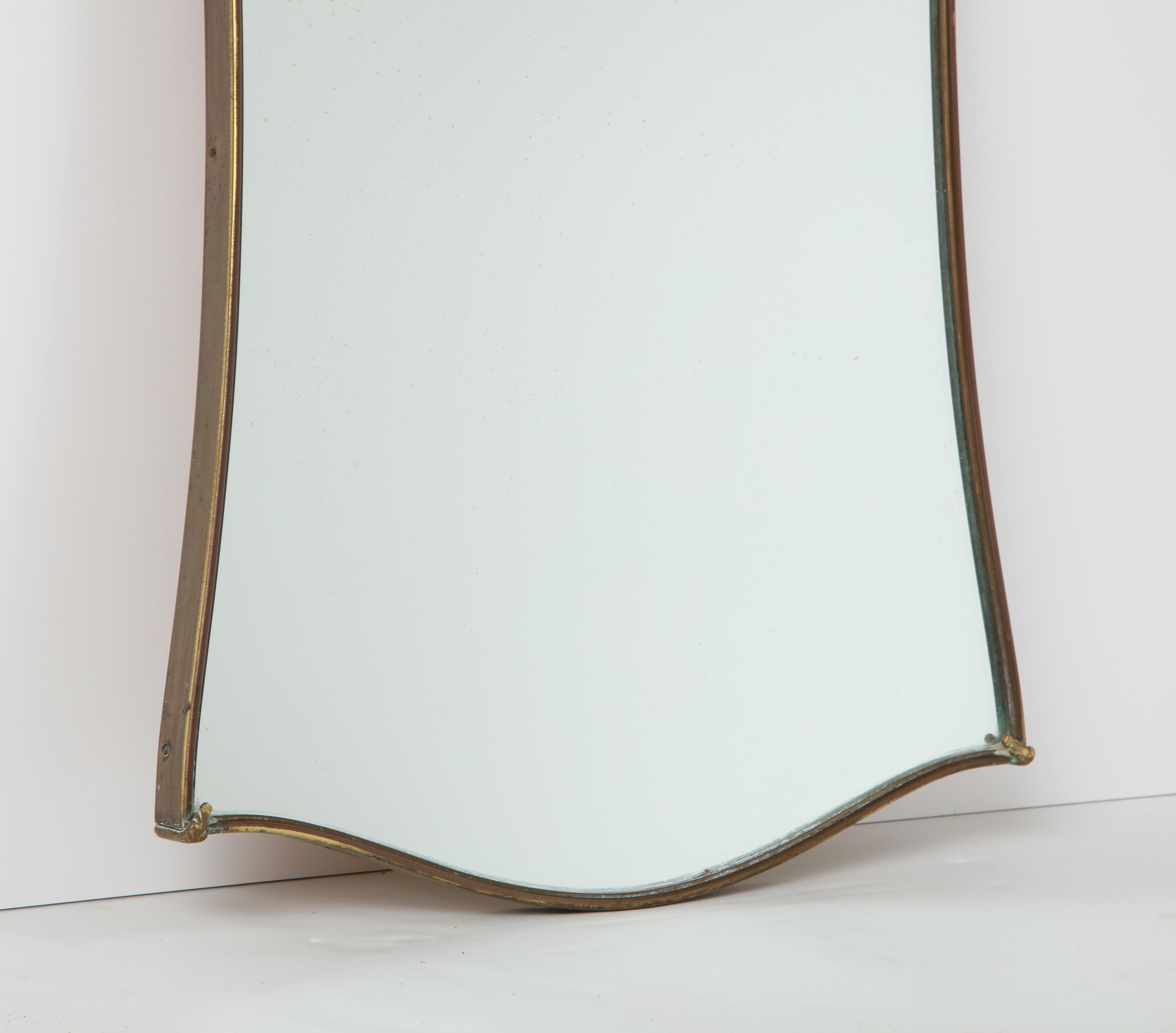 Mid-Century Modern Gio Ponti Style Shaped Brass Mirror with Original Glass
