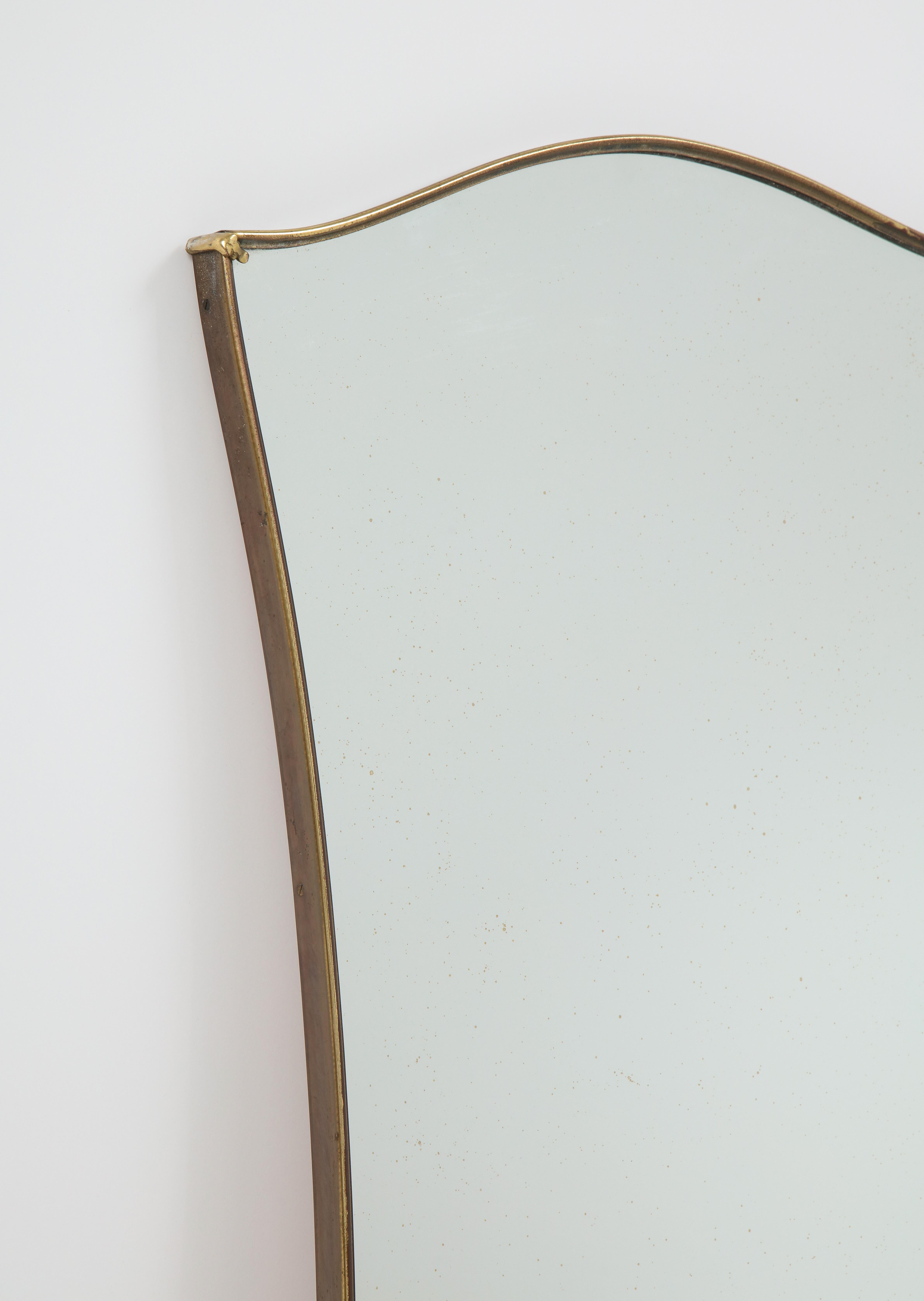 Italian Gio Ponti Style Shaped Brass Mirror with Original Glass
