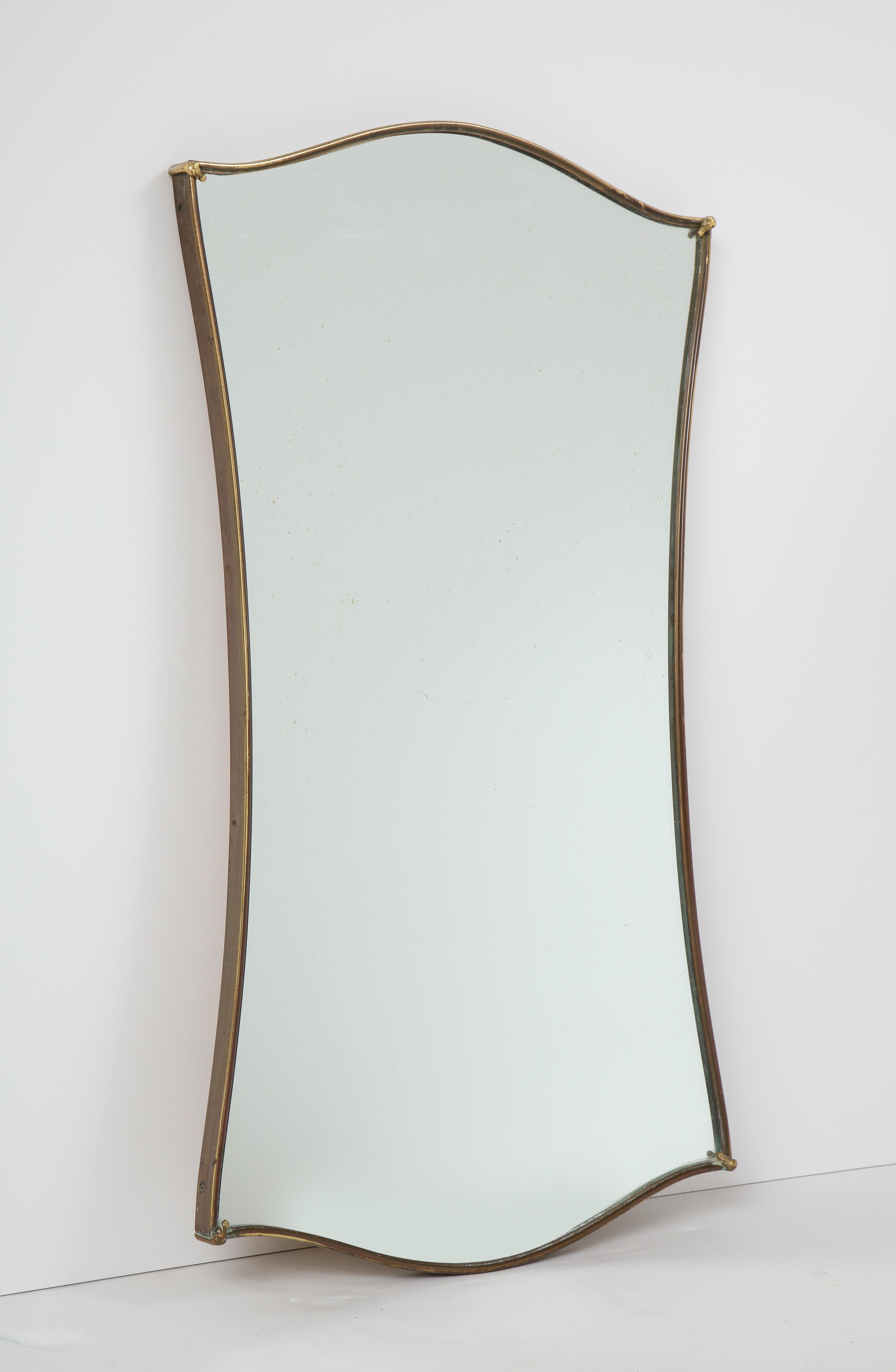 Gio Ponti Style Shaped Brass Mirror with Original Glass In Good Condition In New York, NY
