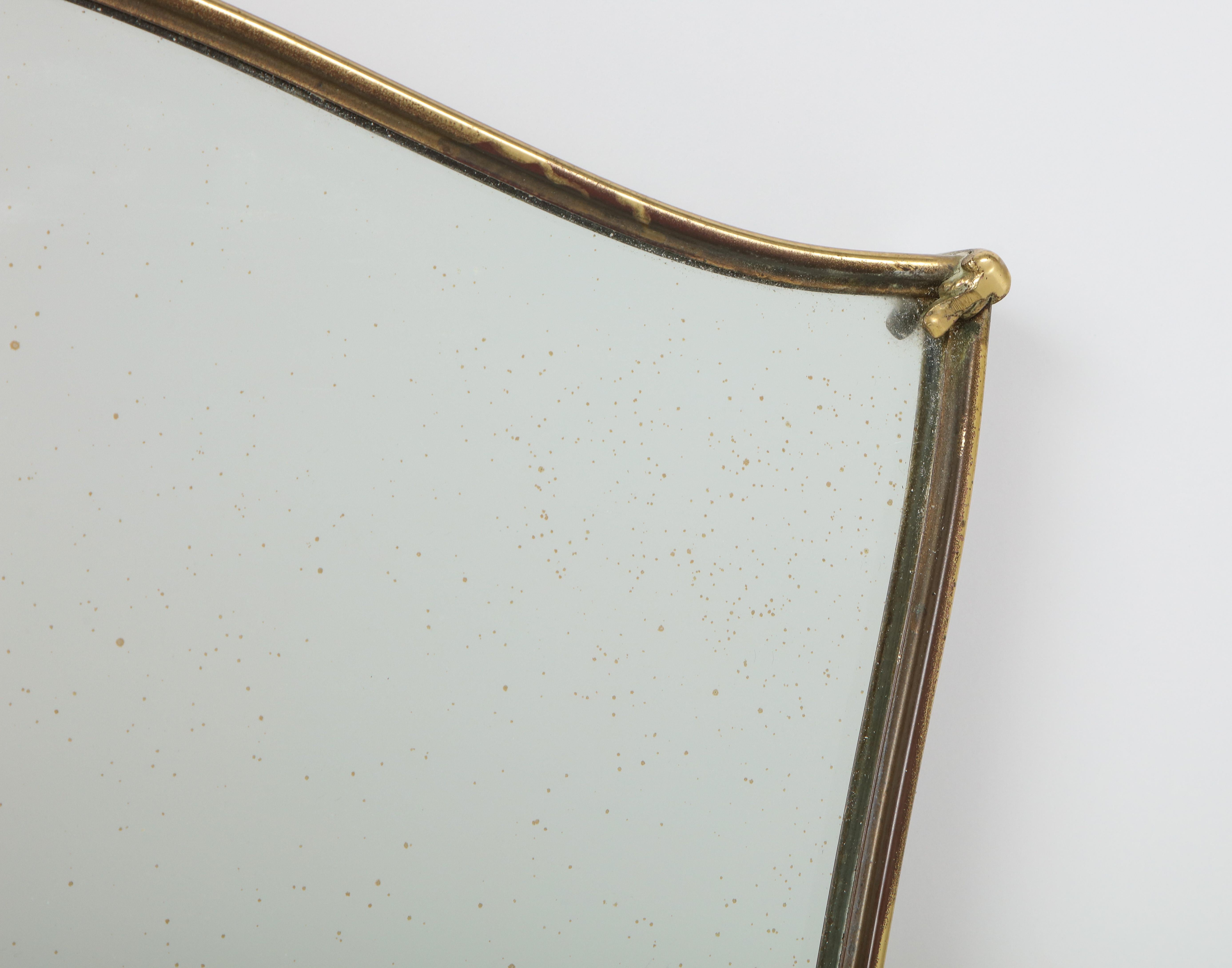 Mid-20th Century Gio Ponti Style Shaped Brass Mirror with Original Glass