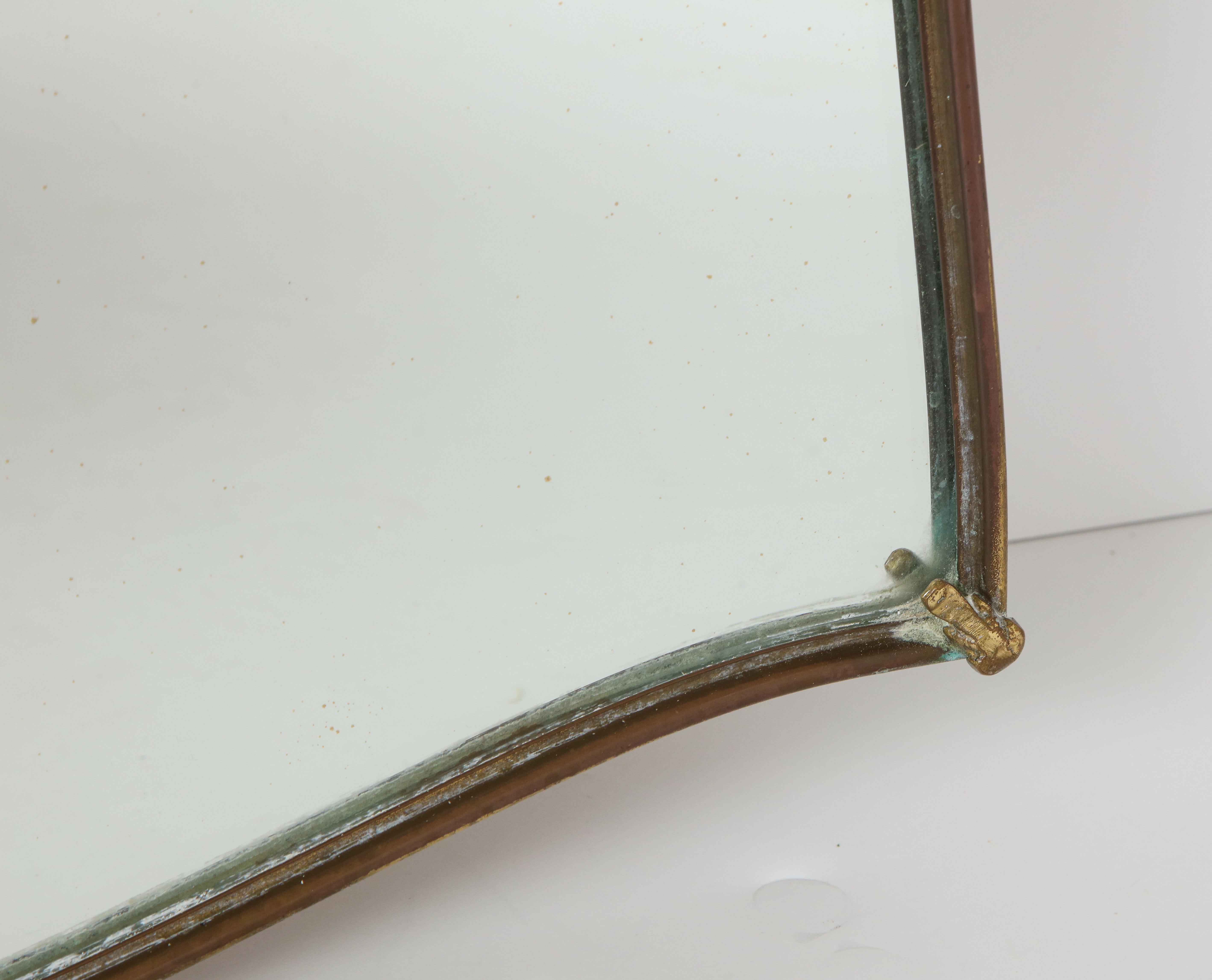 Gio Ponti Style Shaped Brass Mirror with Original Glass 1