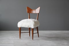 Gio Ponti, Side Chair, Stained Wood, Sheepskin, Giordano Chiesa, Italy, 1947