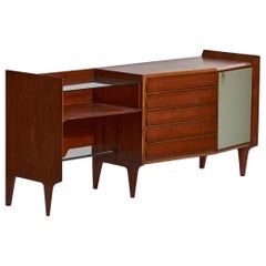 Gio Ponti, Sideboard, Mahogany, Glass, Vinyl, Brass, Italy, 1950s