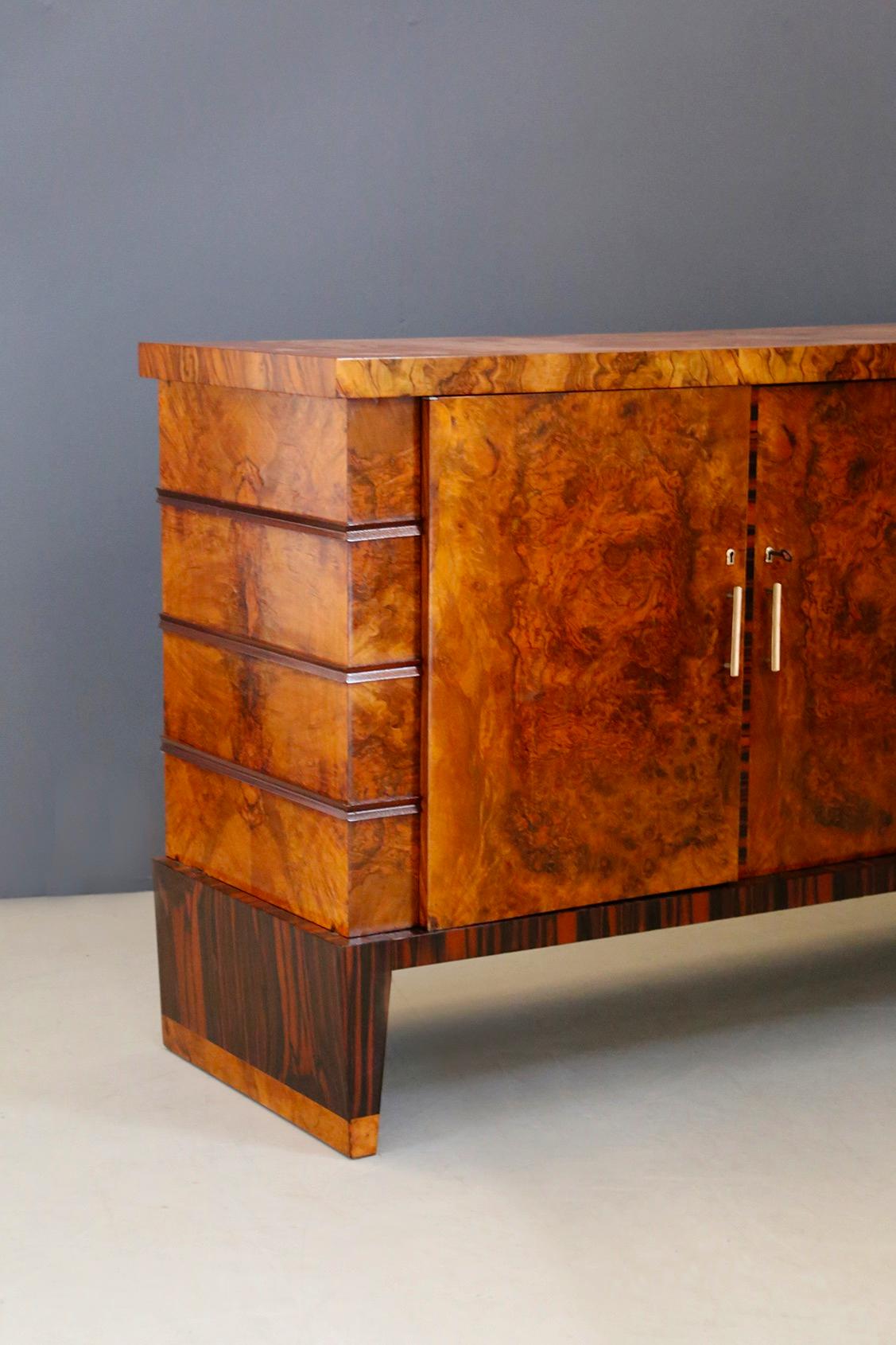 Mid-Century Modern Gio Ponti Sideboard Midcentury in Walnut Briar and Brass Attributed, 1950s