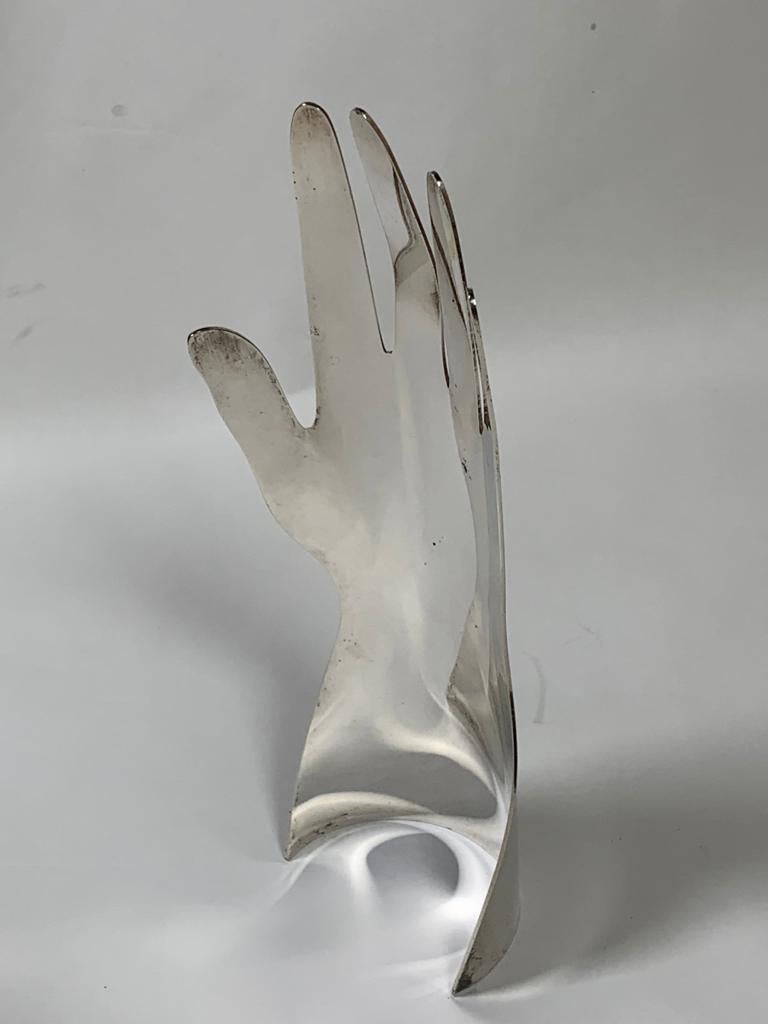 Italian Gio Ponti Silver Metal Sculpture Model Hand 5 Fingers for Sabattini, Italy For Sale