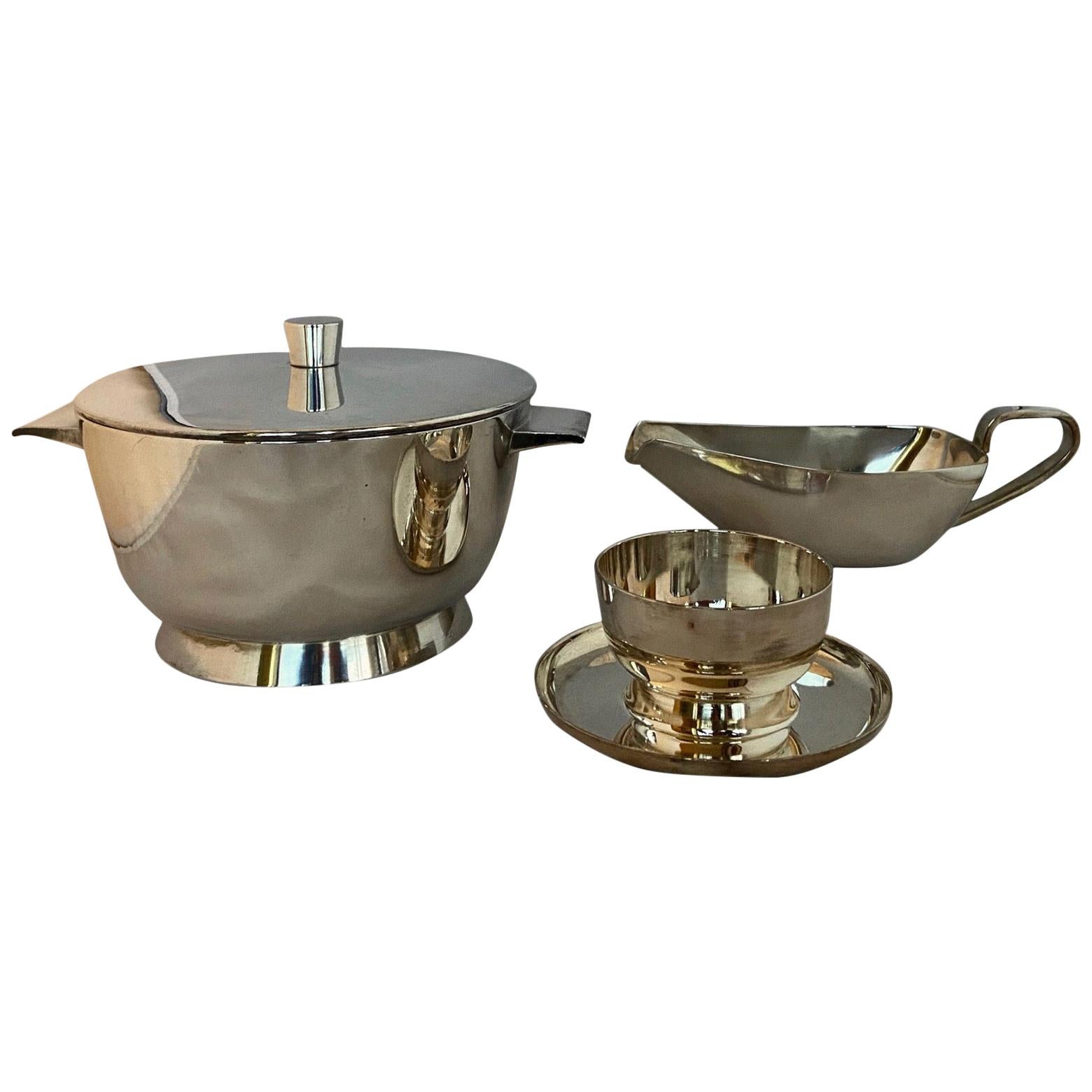 Soupière et couvercle en métal argenté de Gio Ponti, grand saucière, bol de service, Krupp Bon état - En vente à London, GB