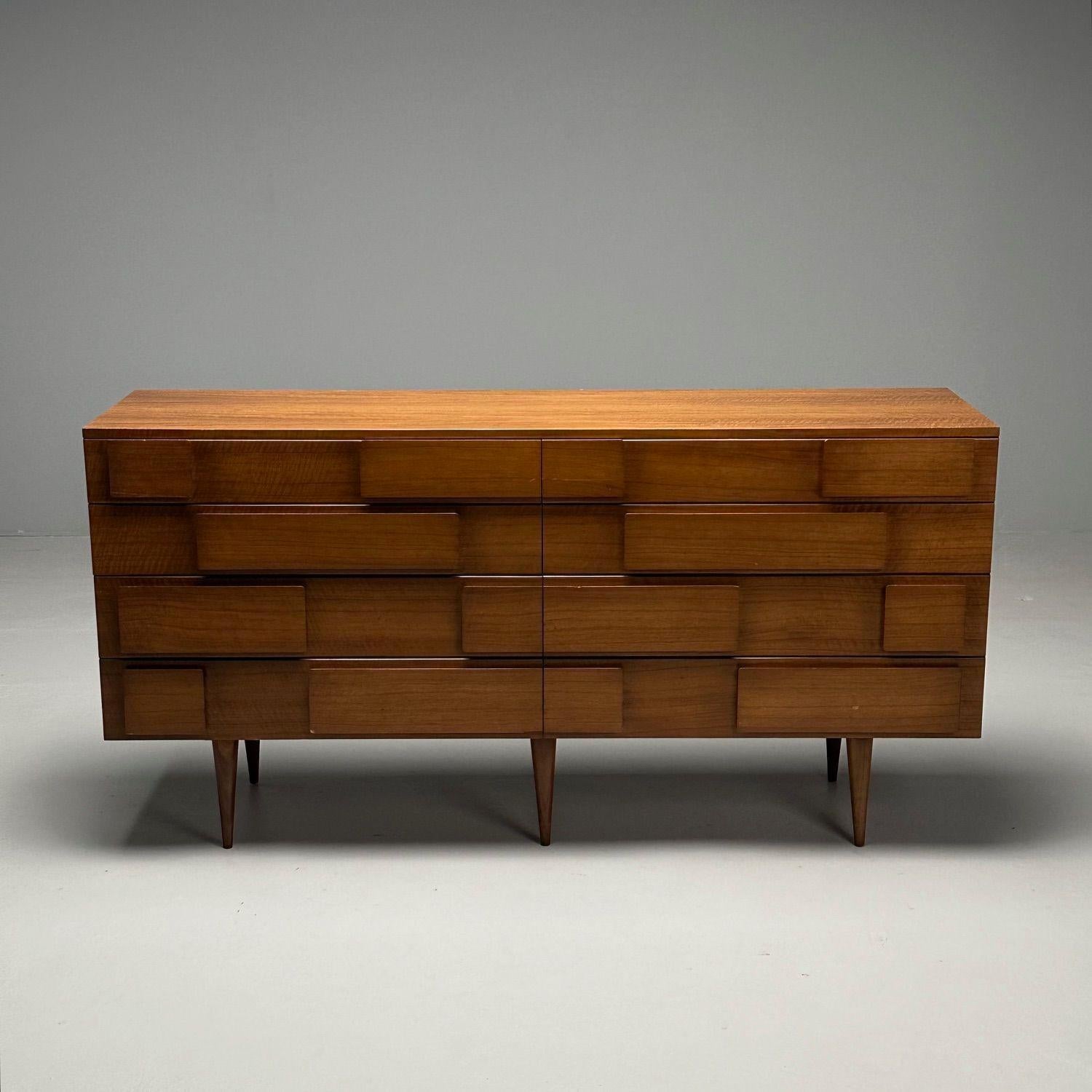 Mid-20th Century Gio Ponti, Singer & Sons, Italian Mid-Century Modern, Sculptural Dresser, Walnut For Sale