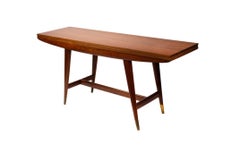 Gio Ponti Singer & Sons Model 2134 Walnut & Brass Flip Top Dining Console Table