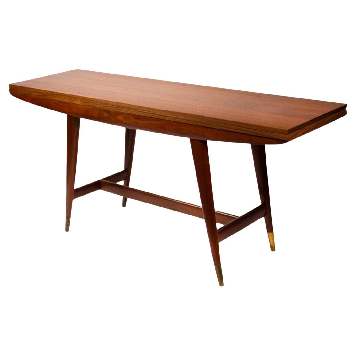 Gio Ponti Singer & Sons Model 2134 Walnut & Brass Flip Top Dining Console Table
