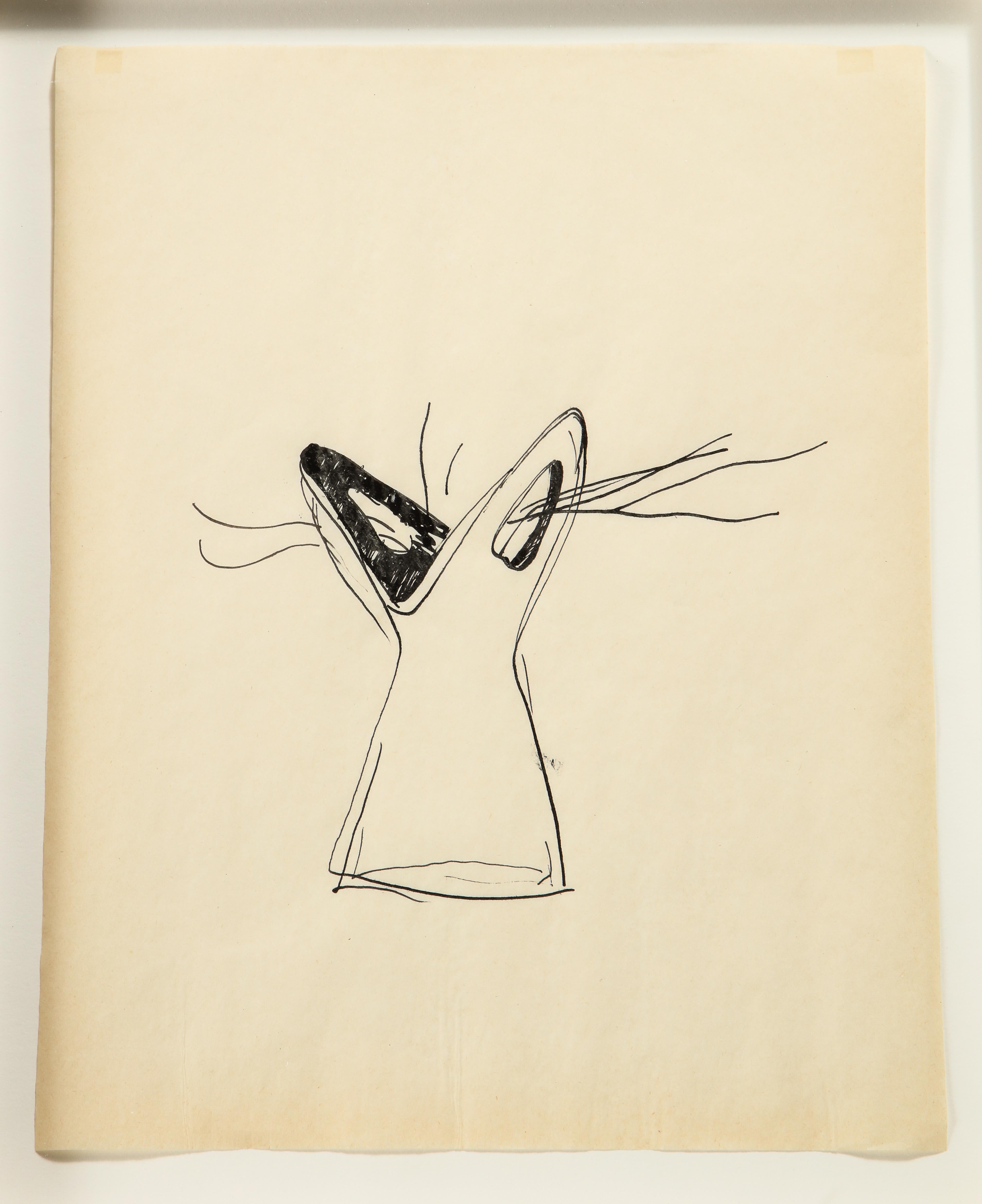 A wonderfully whimsical concept drawing of a vase. Authentication papers from the Gio Ponti archives provided with drawing.