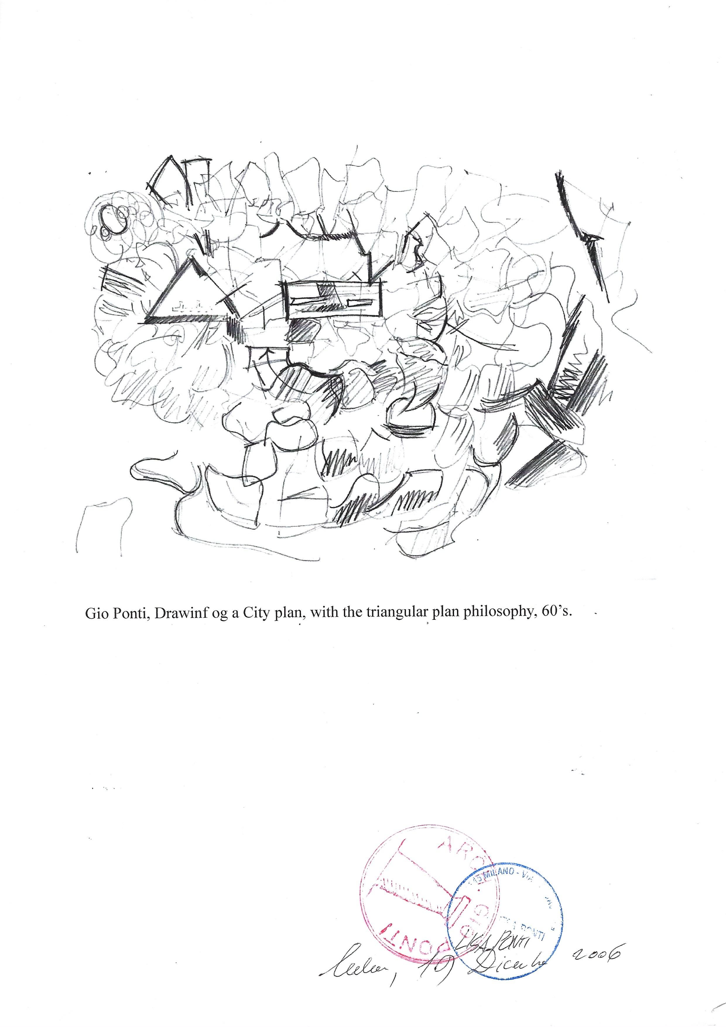 Gio Ponti Sketch of a City Plan, Italy, 1960s 1