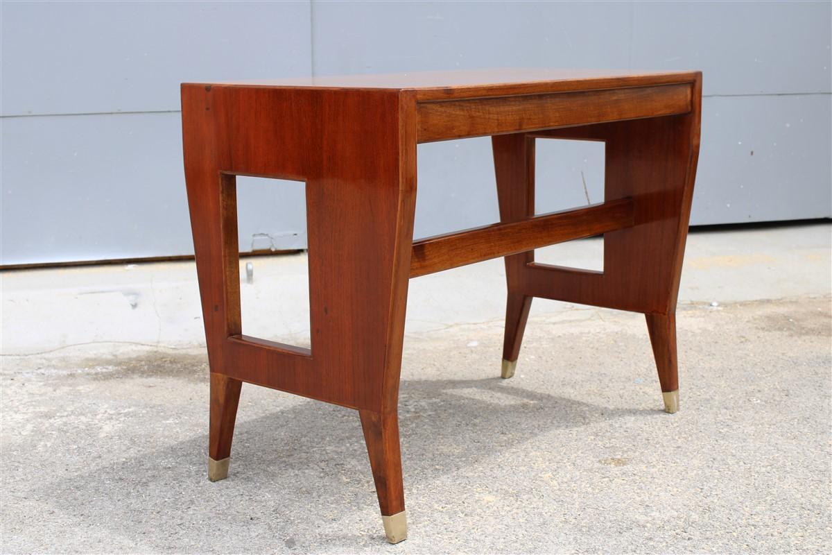 Gio Ponti Small Desk Mid-Century Italian Design Laminate Brass Walnut For Sale 9