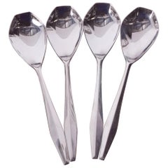 Gio Ponti Stainless Flatware Set of Four Diamond Soup Spoons for Reed & Barton