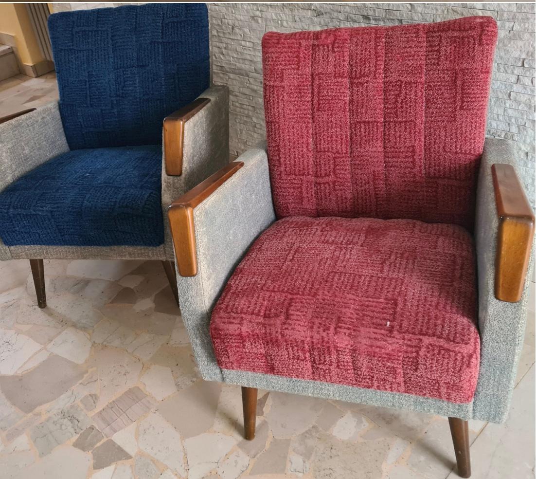 Gio Ponti “Stile” Armchairs couples Wood stuffing Cloth, 1950, Italy For Sale 3