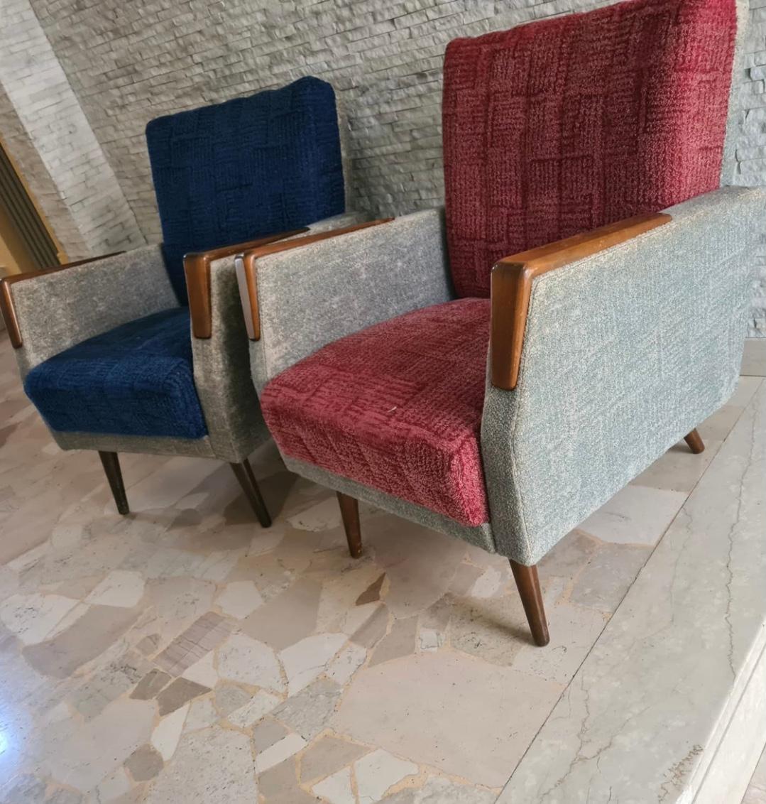 Gio Ponti “Stile” Armchairs couples Wood stuffing Cloth, 1950, Italy For Sale 6