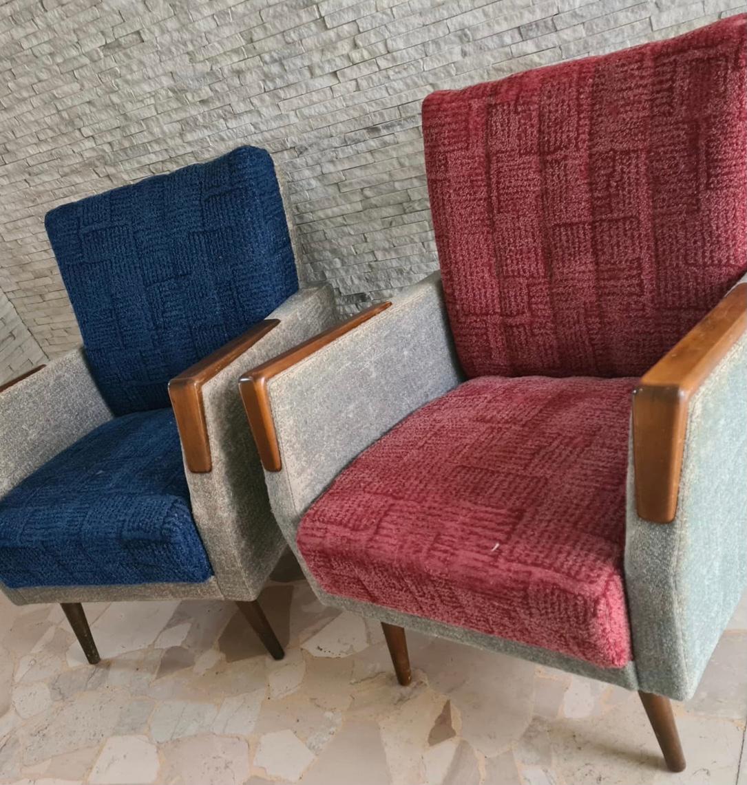 Gio Ponti “Stile” Armchairs couples Wood stuffing Cloth, 1950, Italy For Sale 7