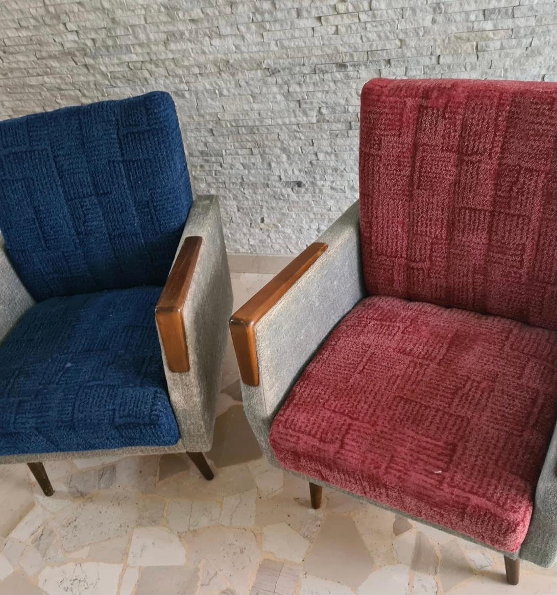 Gio Ponti “Stile” Armchairs couples Wood stuffing Cloth, 1950, Italy For Sale 8