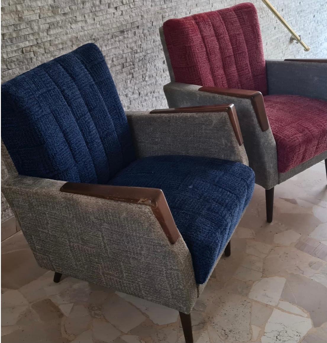 Gio Ponti “Stile” Armchairs couples Wood stuffing Cloth, 1950, Italy For Sale 9