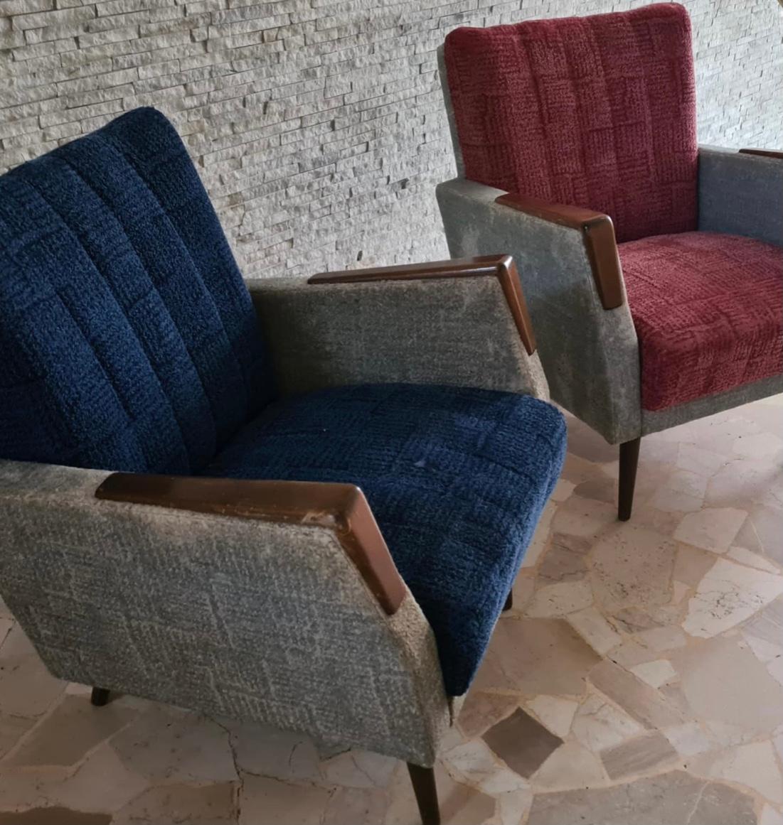 Gio Ponti “Stile” Armchairs couples Wood stuffing Cloth, 1950, Italy For Sale 10