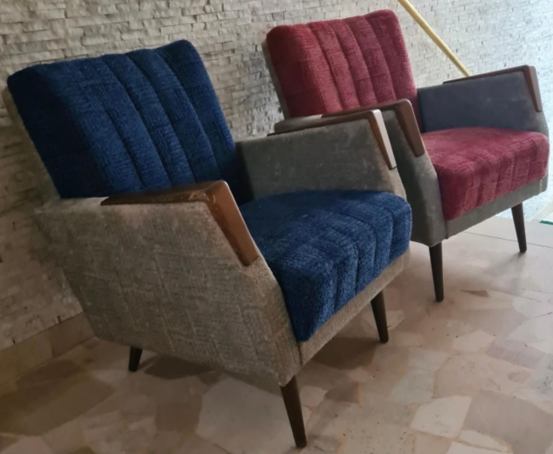 Gio Ponti “Stile” Armchairs couples Wood stuffing Cloth, 1950, Italy For Sale 1