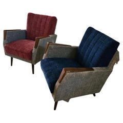 Gio Ponti “Stile” Armchairs couples Wood stuffing Cloth, 1950, Italy