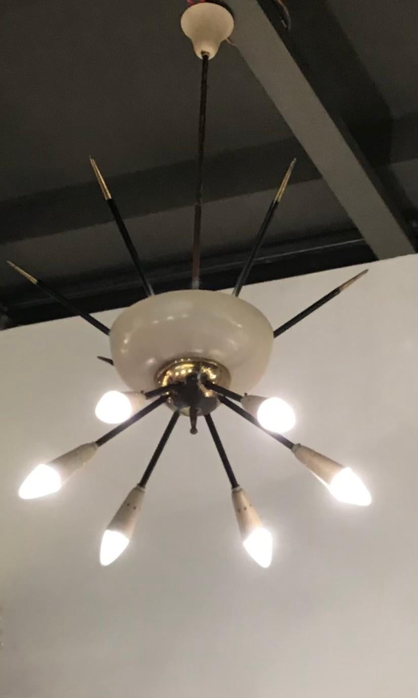 Gio Ponti “Stile” Chandelier Sputnik 9 Lights Brass Iron Painted Metal 1950 Ita 6