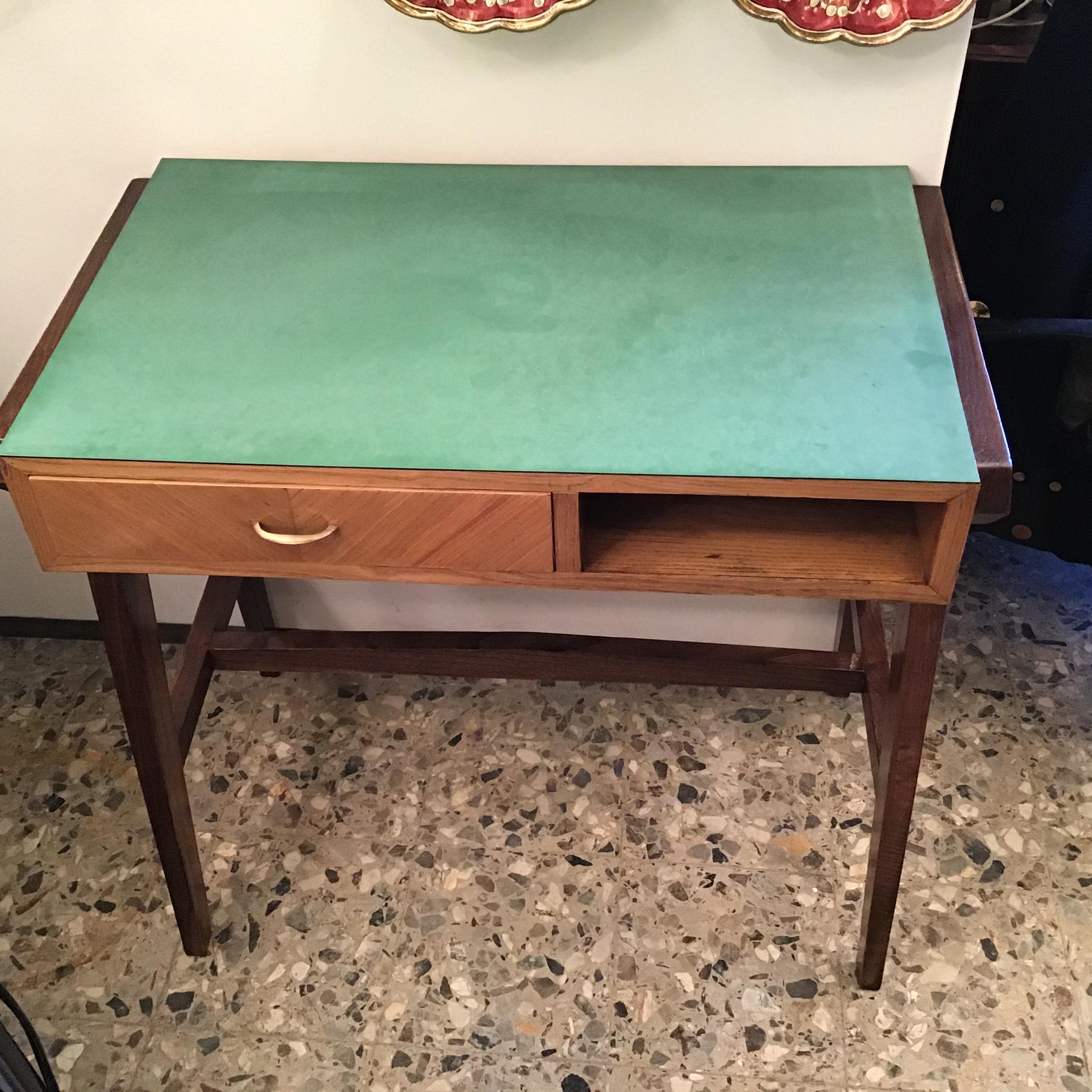 Mid-20th Century Gio Ponti “Stile” Desk Wood Brass, 1950, Italy For Sale