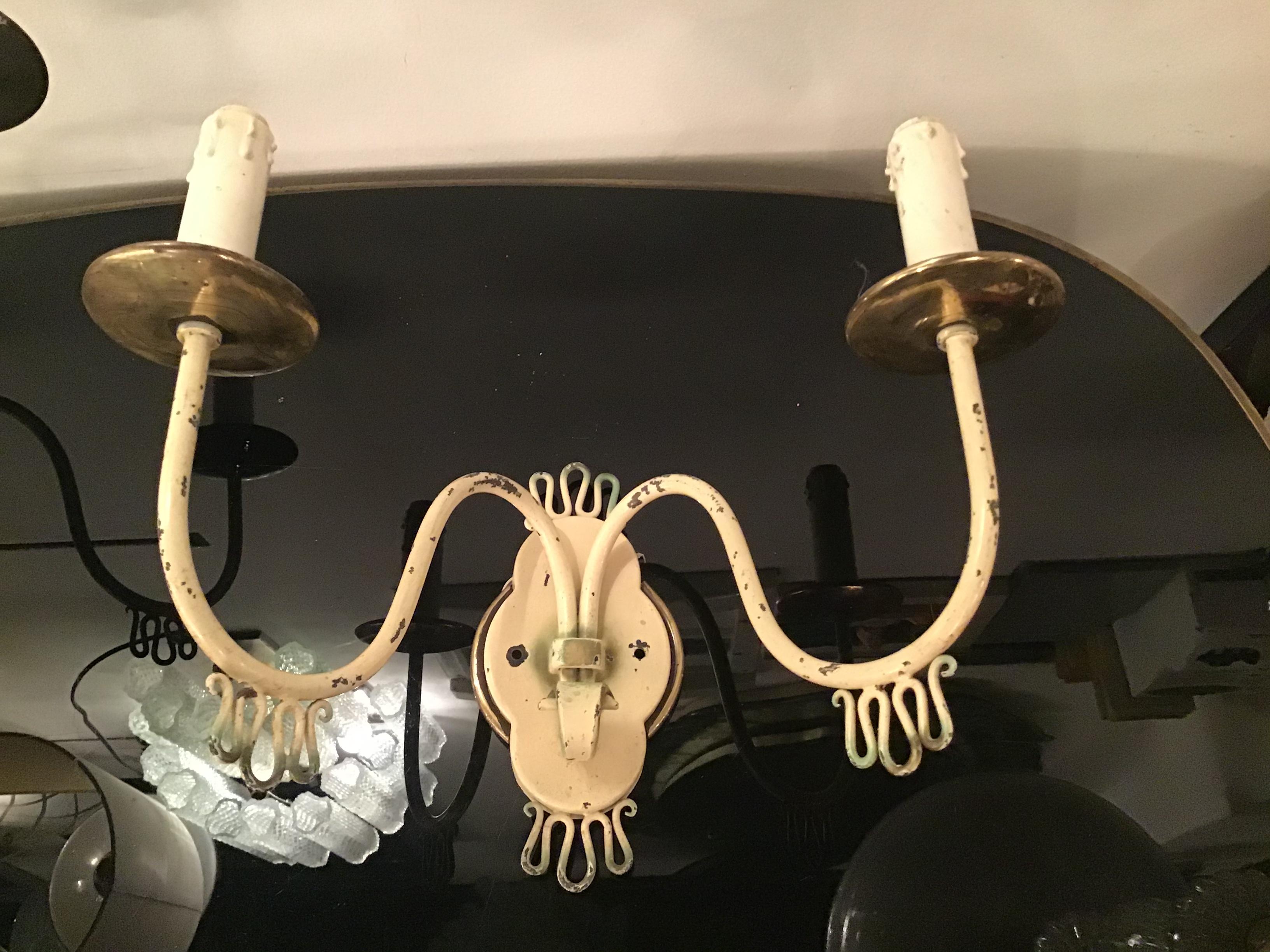 Gio Ponti Stile Sconces Brass Metal 1940 Italy For Sale 1