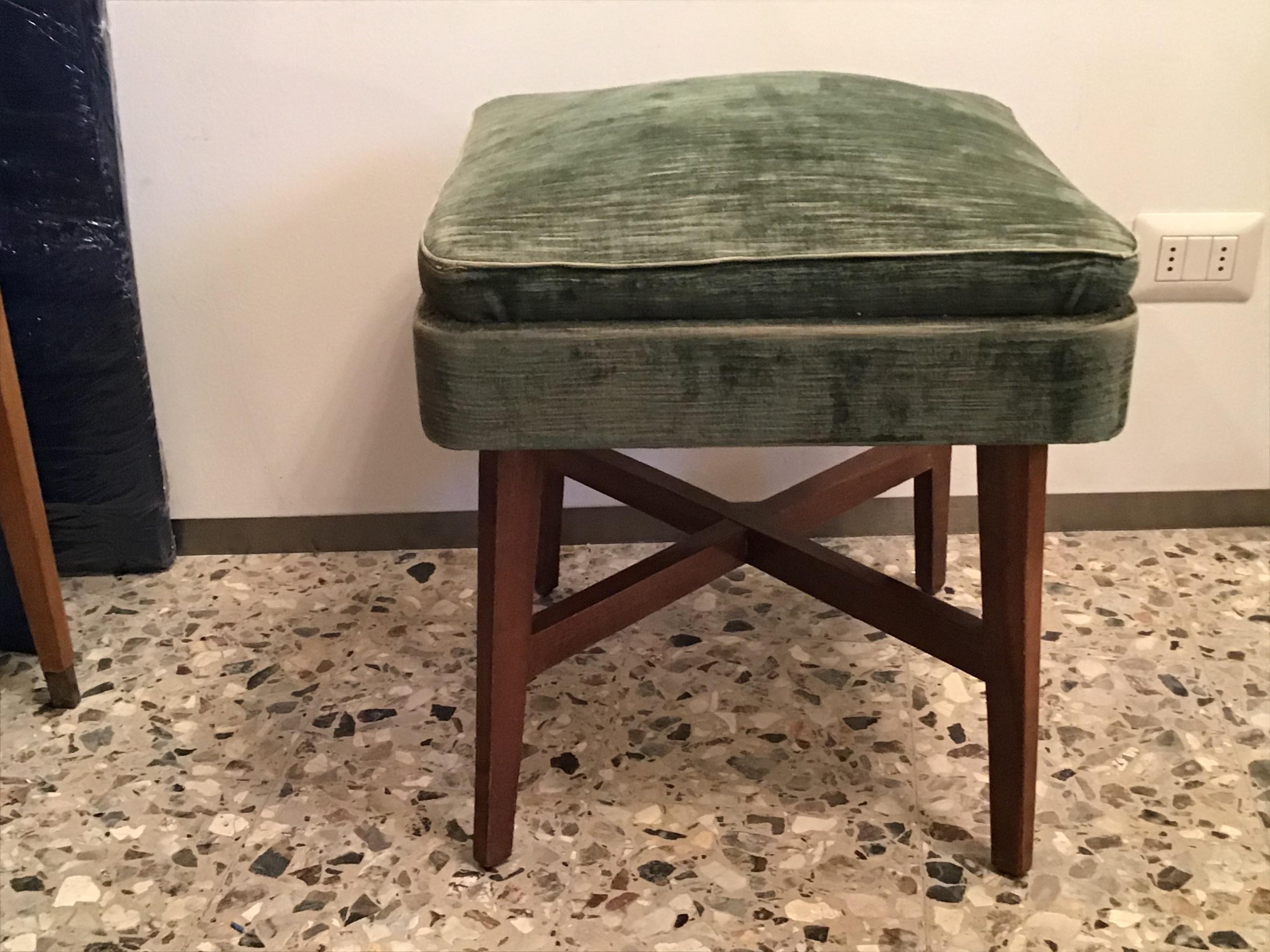 Gio Ponti “Stile” Pair of Benches /Stools Wood Seat Wood Velvet, 1950, Italy For Sale 3