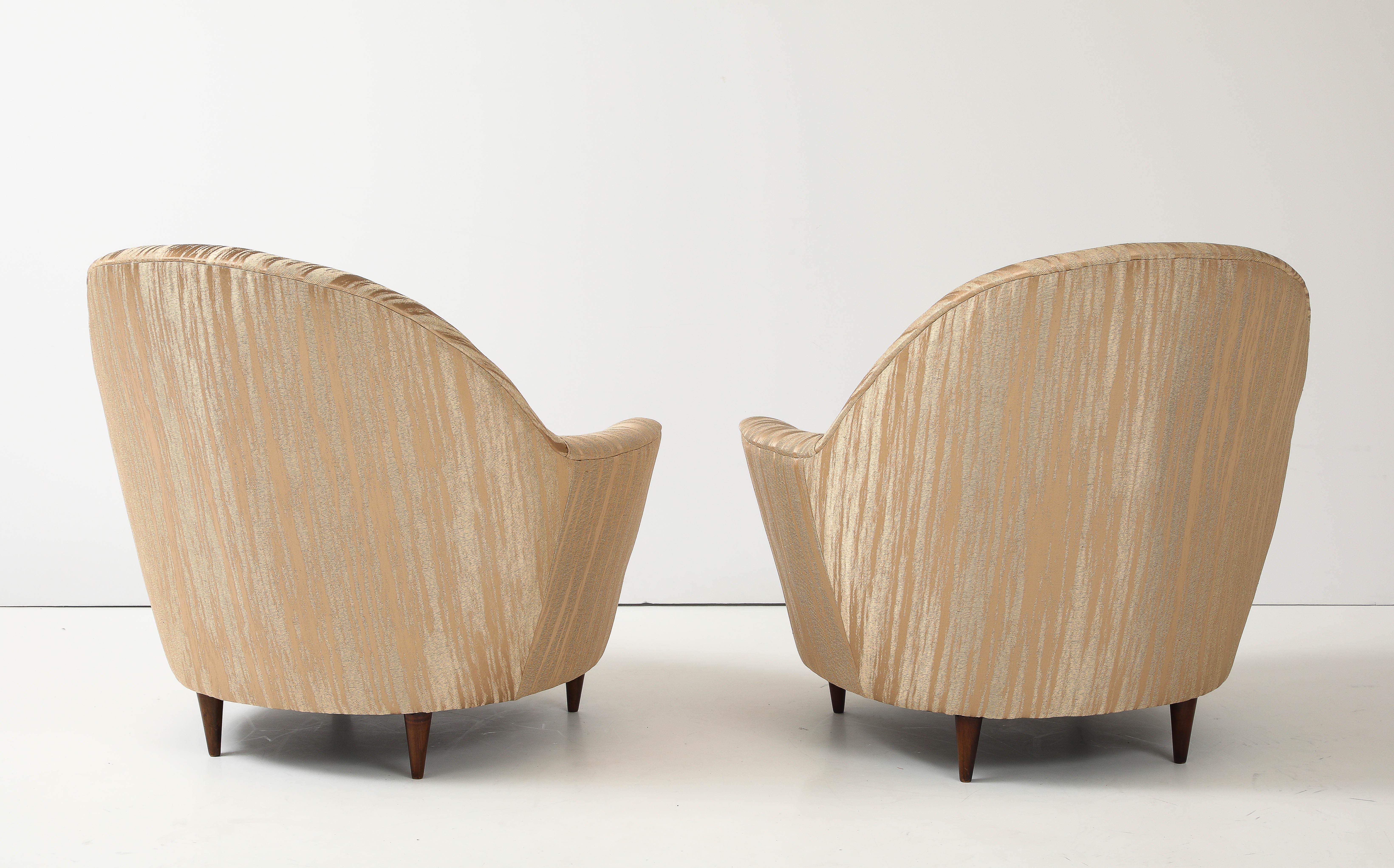 Chenille Gio Ponti Style 1950's Italian Lounge Chairs For Sale