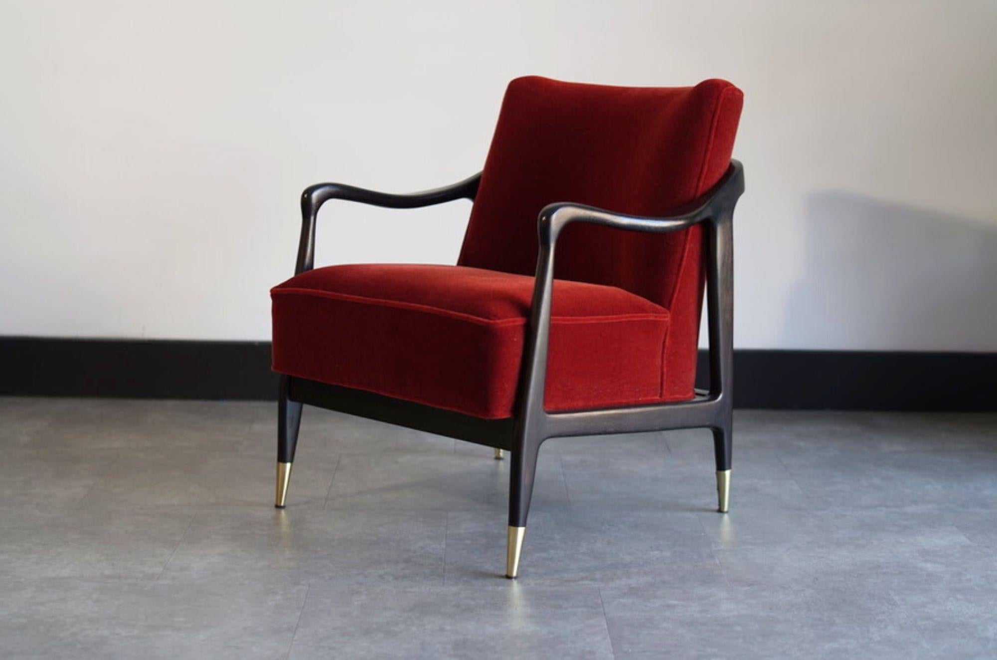 Silla de centro y reposapiés estilo Gio Ponti en mohair, c. 1950 siglo XX en venta