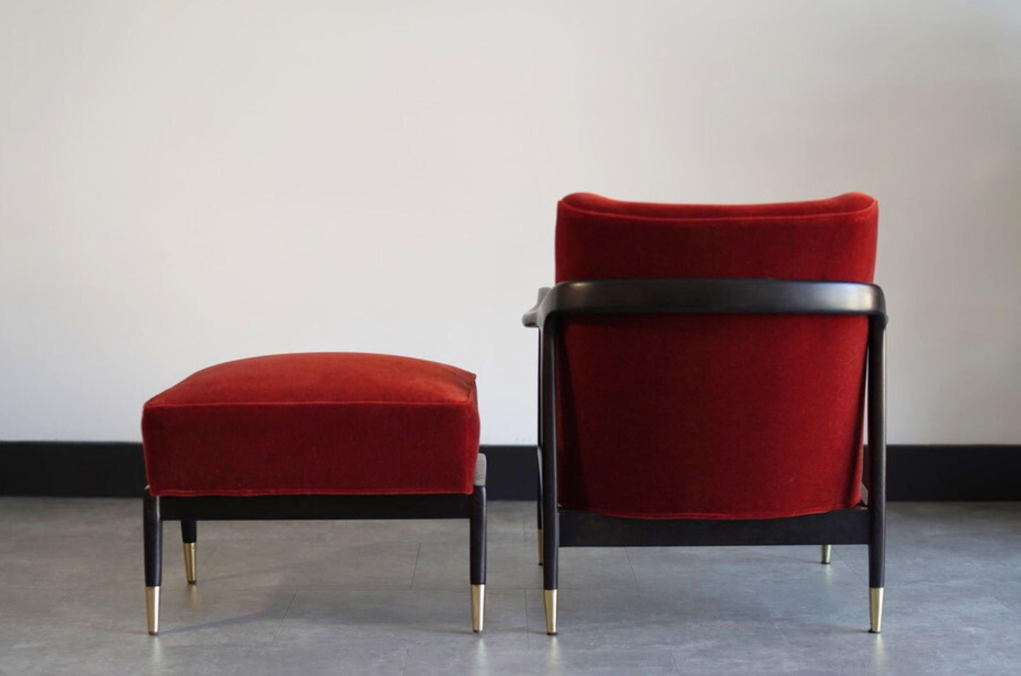 Silla de centro y reposapiés estilo Gio Ponti en mohair, c. 1950 Latón en venta