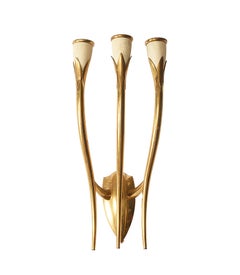 Applique in stile Gio Ponti con tre luci in ottone dorato, Italia, anni '50