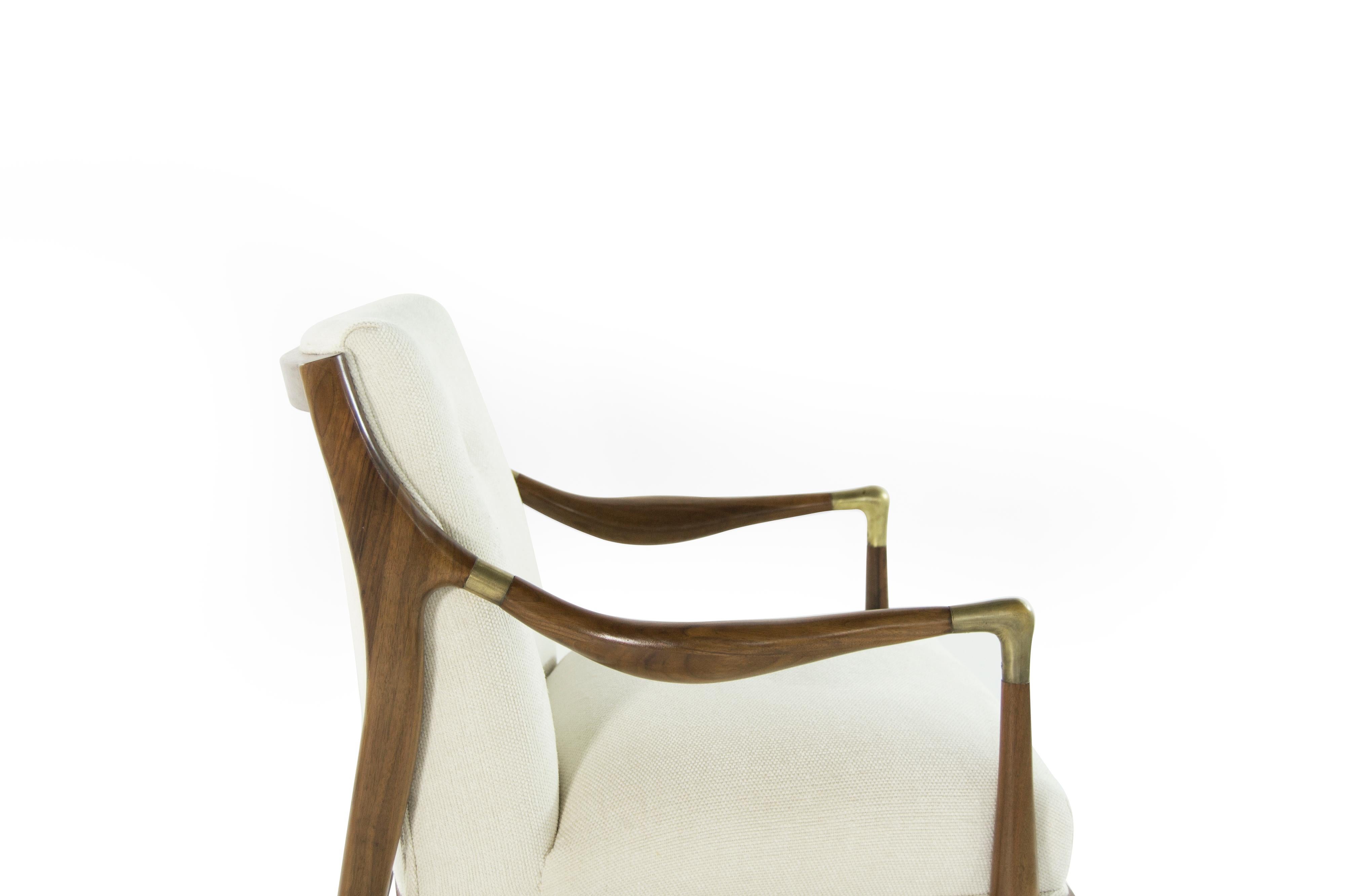 Gio Ponti Style Brass Accented Walnut Lounge Chairs 4