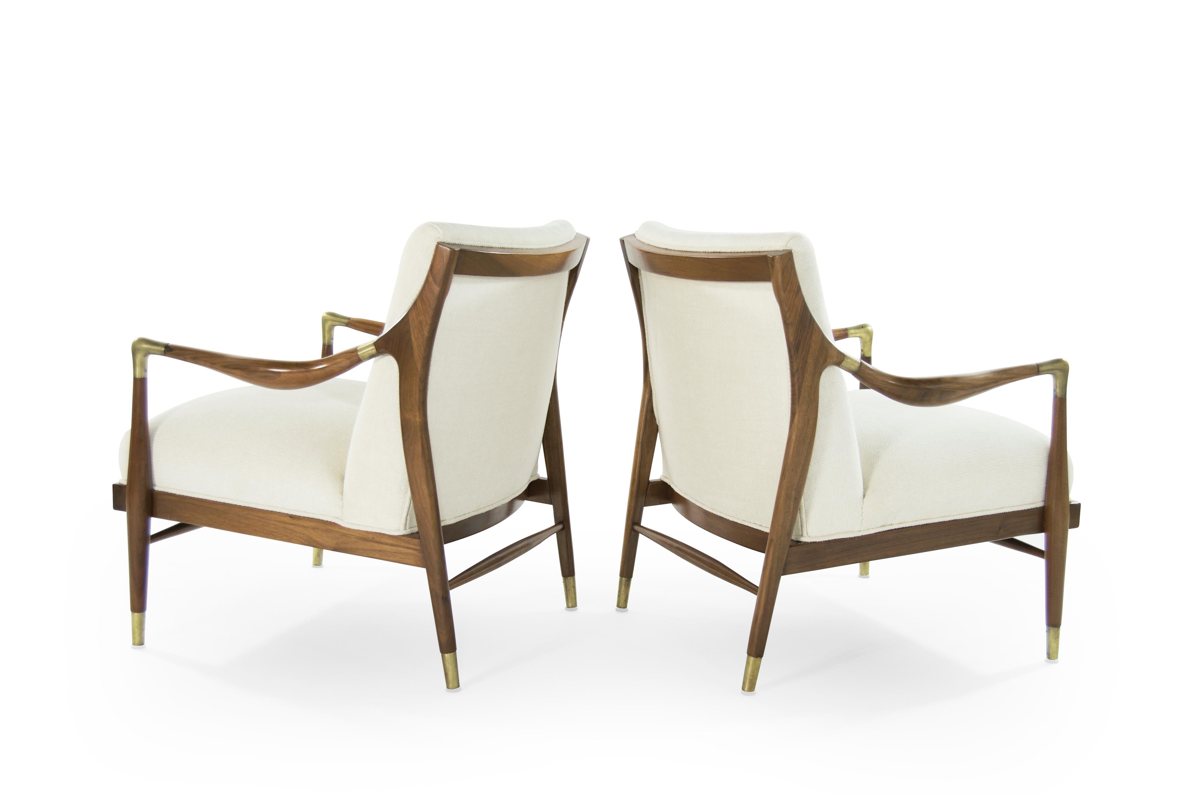 Gio Ponti Style Brass Accented Walnut Lounge Chairs 1