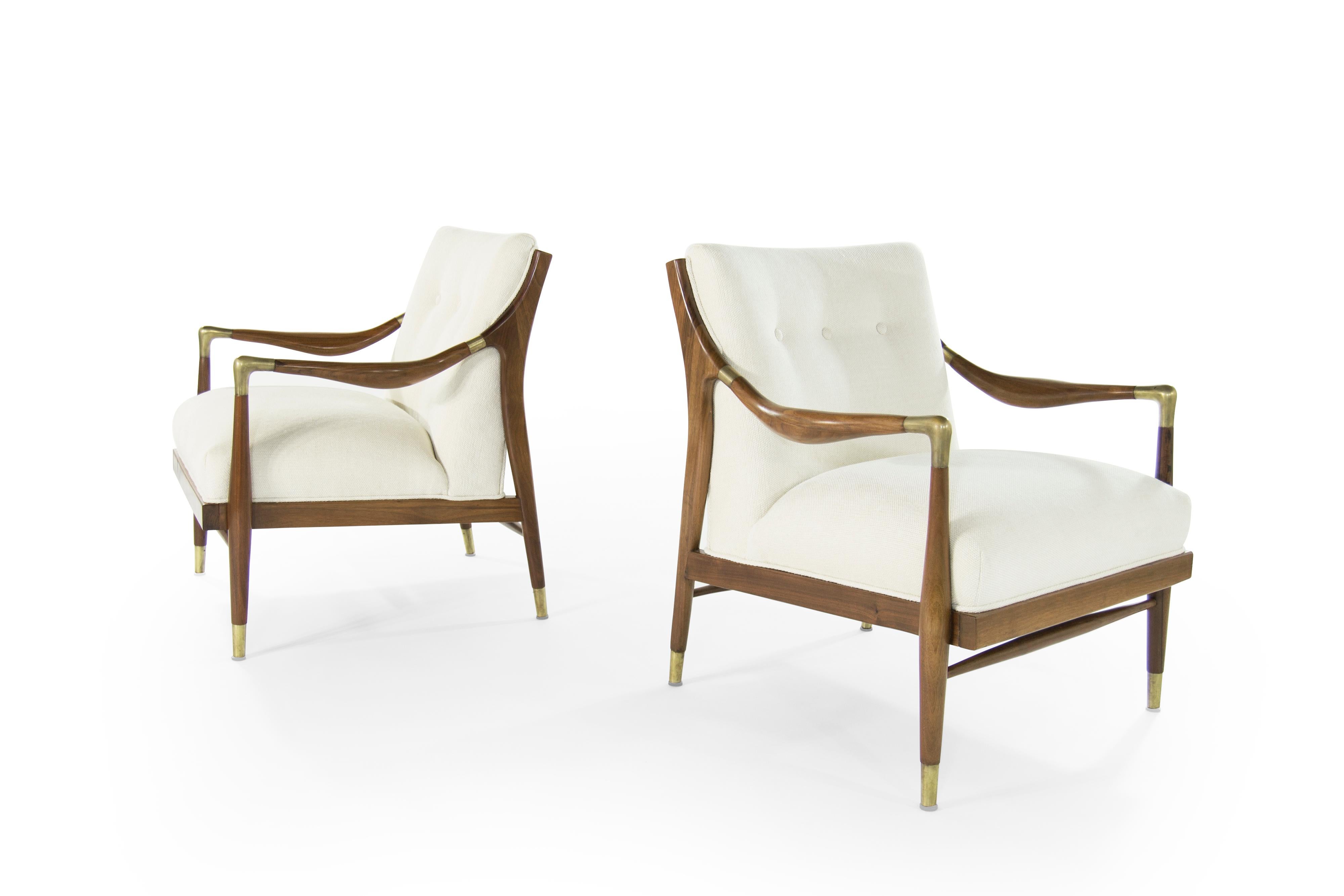 Gio Ponti Style Brass Accented Walnut Lounge Chairs 2