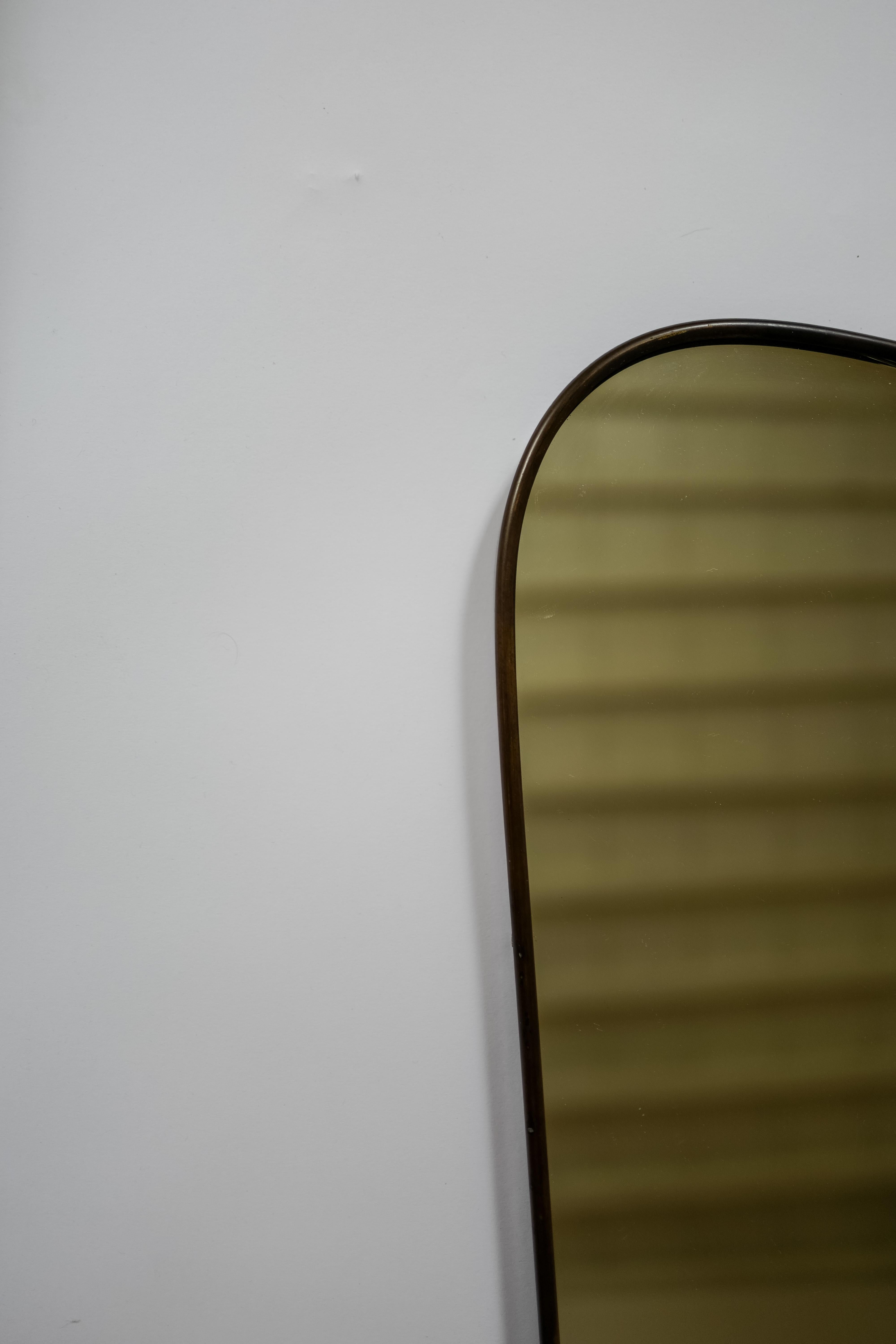 Brass Gio Ponti style Italian brass floor length mirror