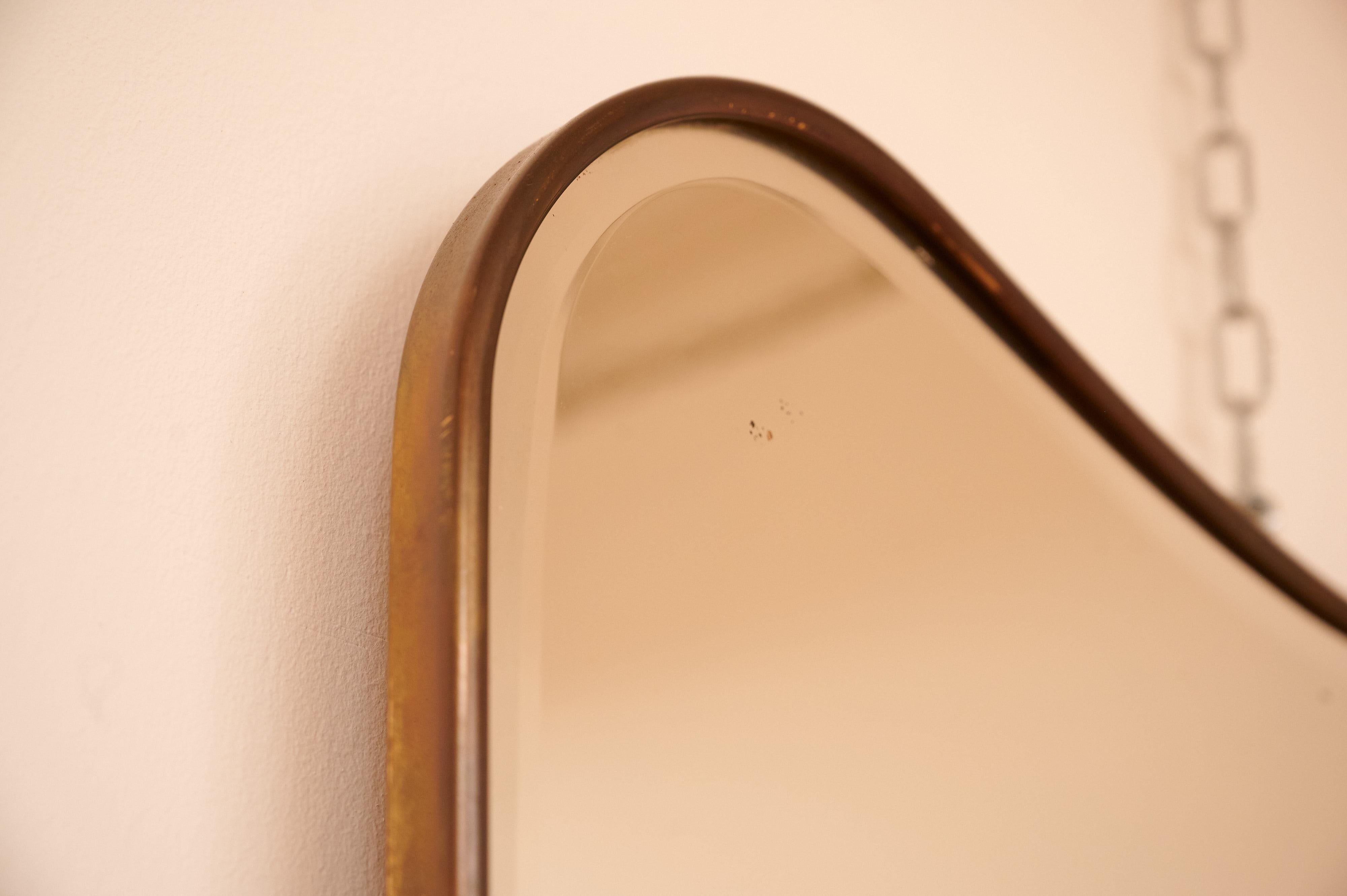 Beveled Gio Ponti Style Brass Frame Mirror