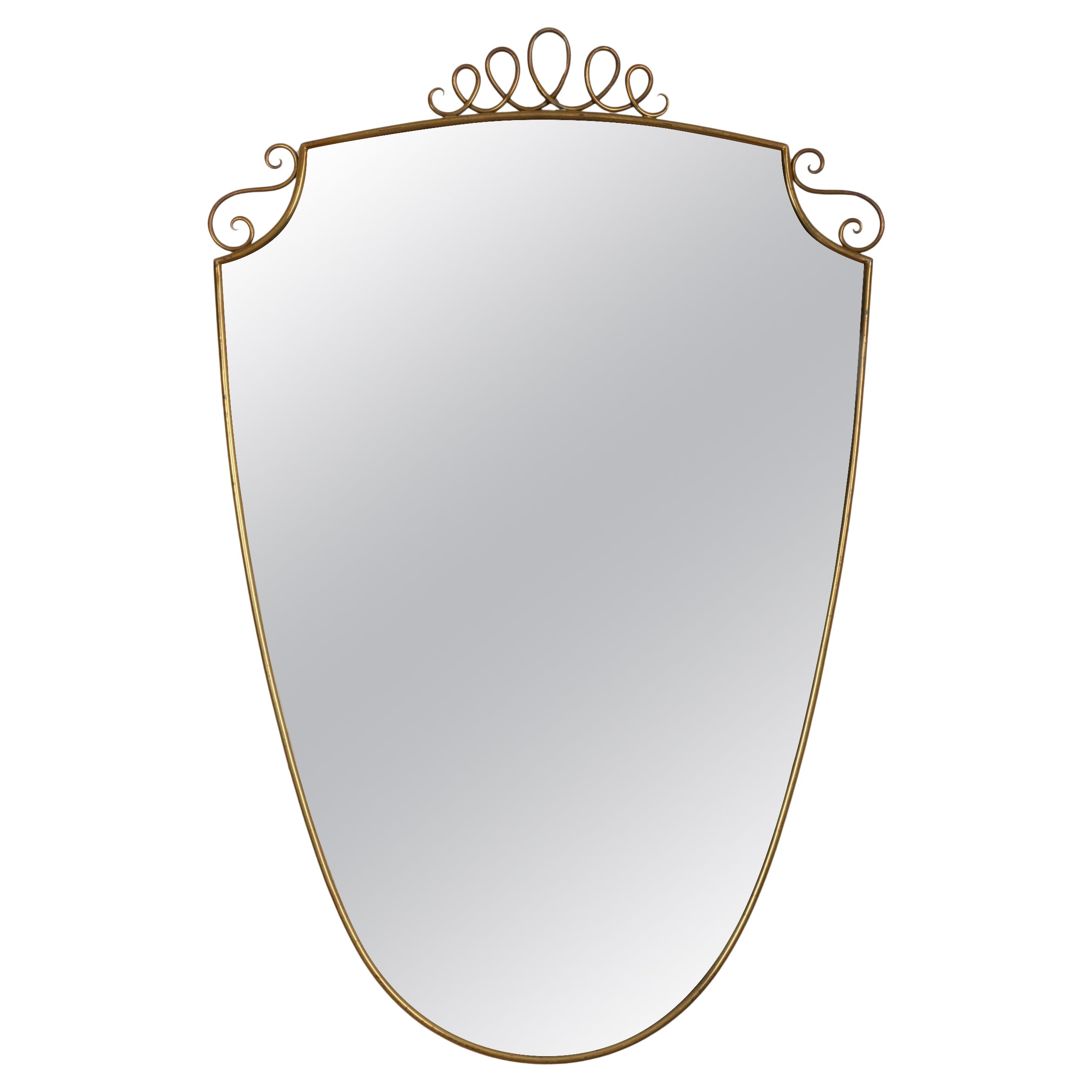 Miroir à cadre en laiton de style Gio Ponti. Italie c1950