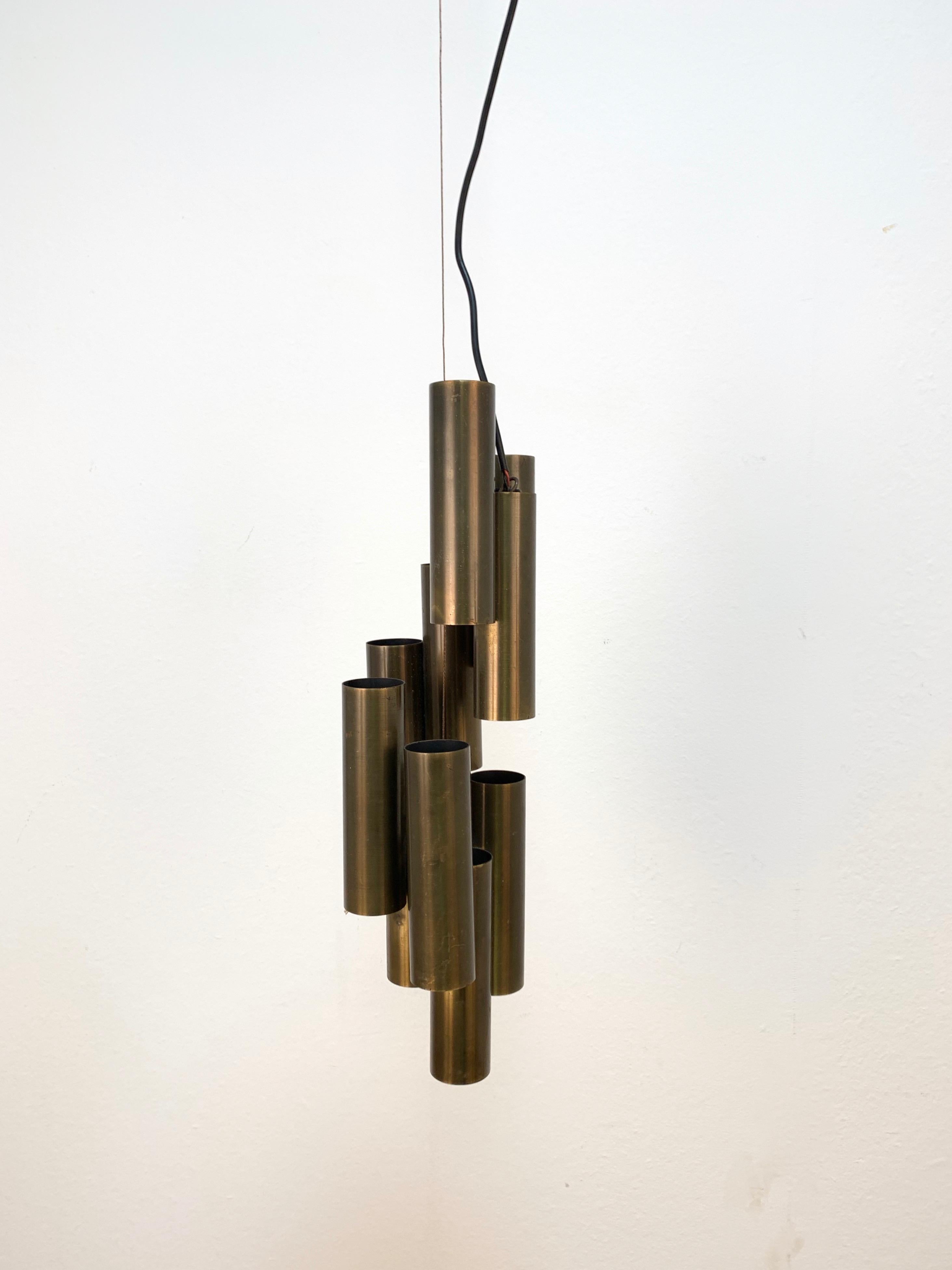 Italian Gio Ponti Style, Brass Multi Cylinder Lamp, Lumière Bologna in Italy For Sale