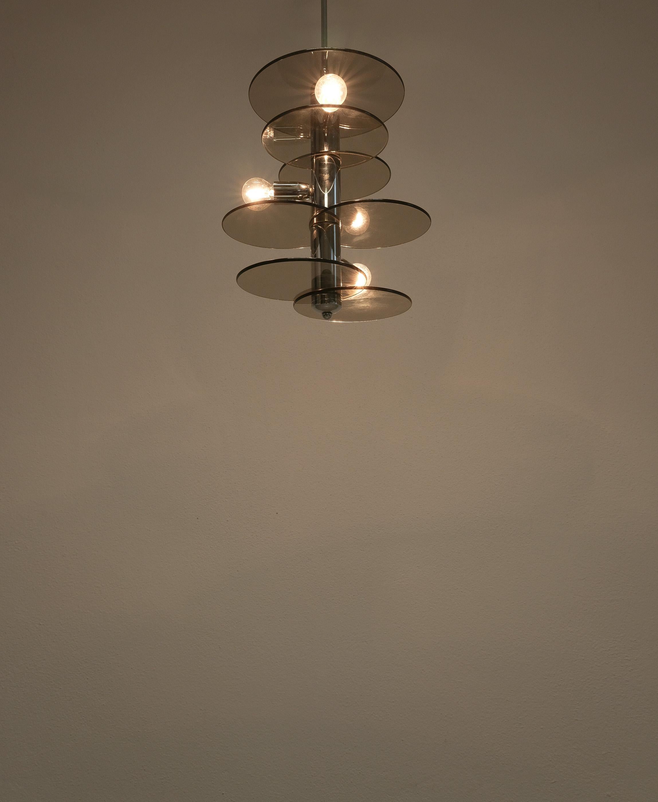 Mid-Century moderno Lampadario in vetro cromato in stile Gio Ponti, 1960 in vendita