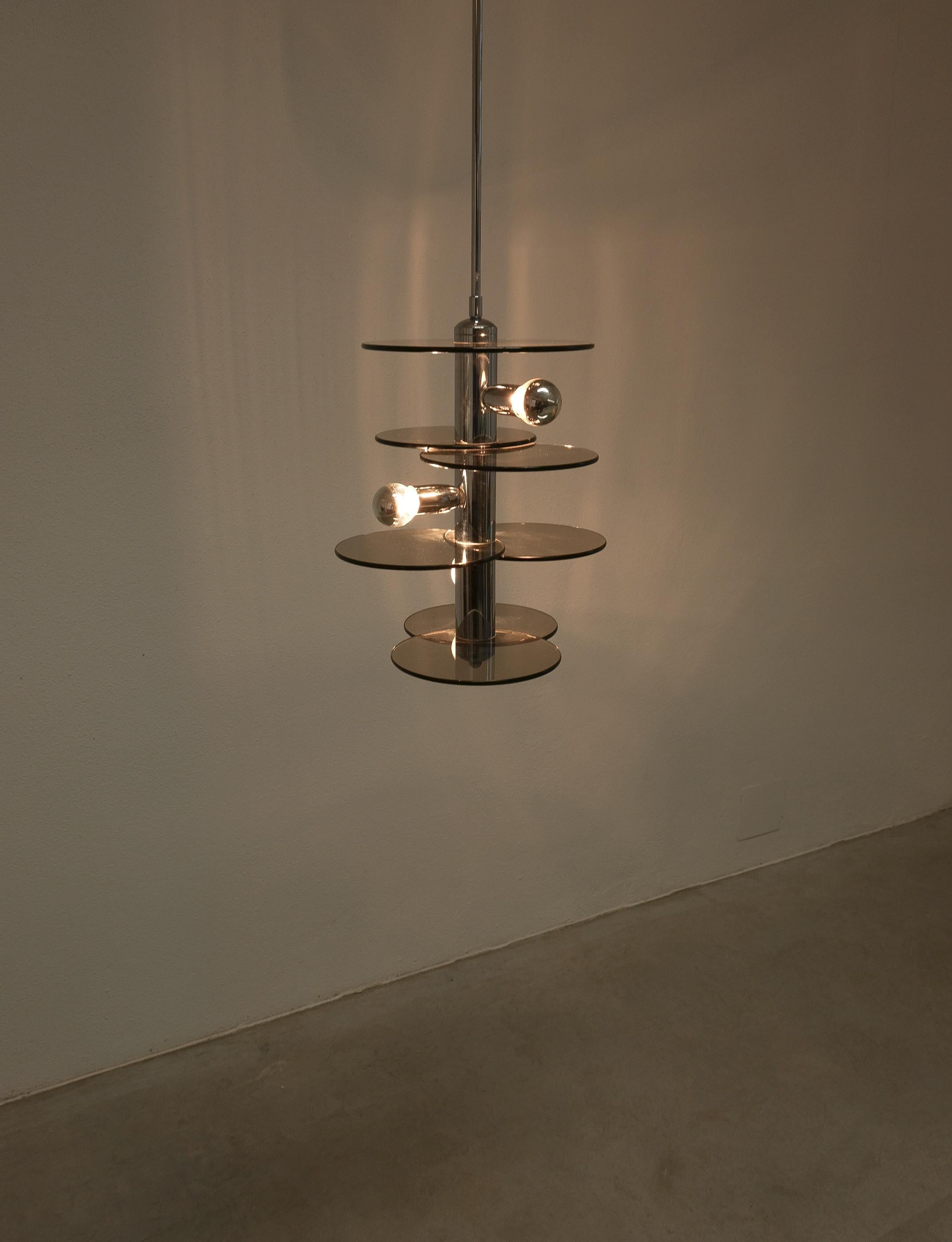 Lucidato Lampadario in vetro cromato in stile Gio Ponti, 1960 in vendita