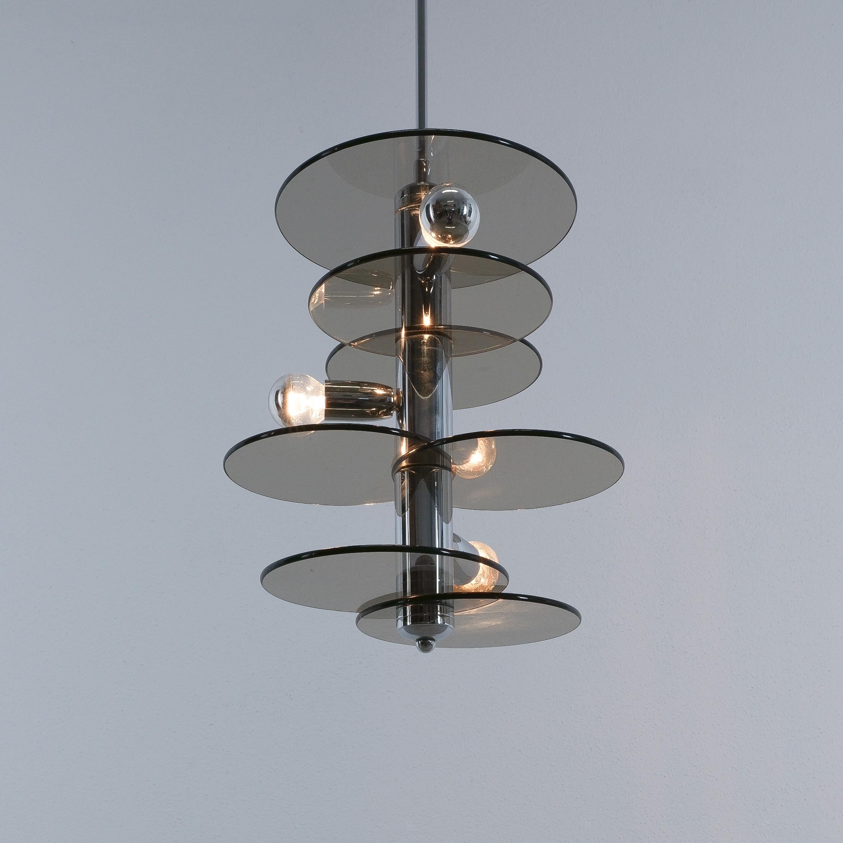 Ottone Lampadario in vetro cromato in stile Gio Ponti, 1960 in vendita
