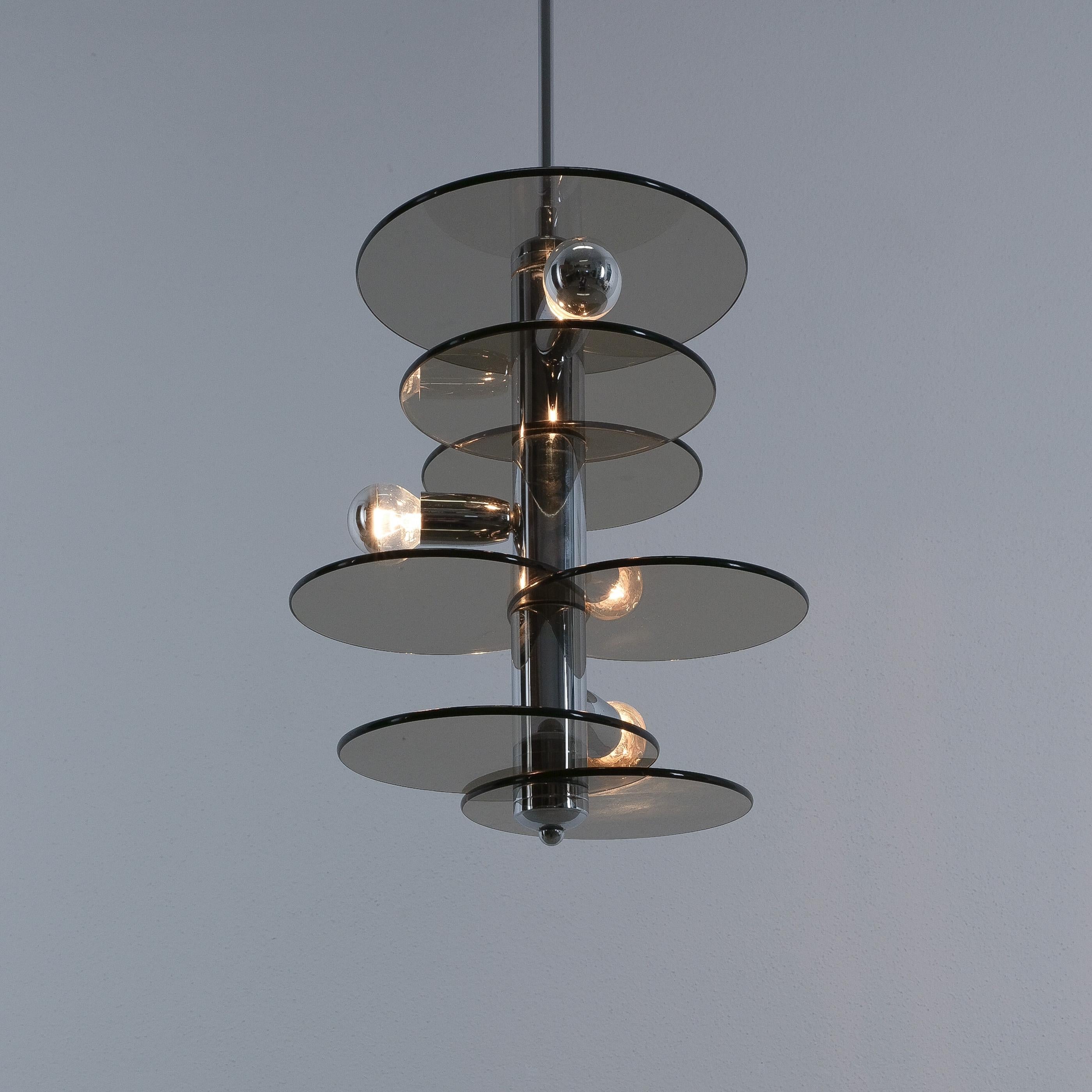 Lampadario in vetro cromato in stile Gio Ponti, 1960 in vendita 1