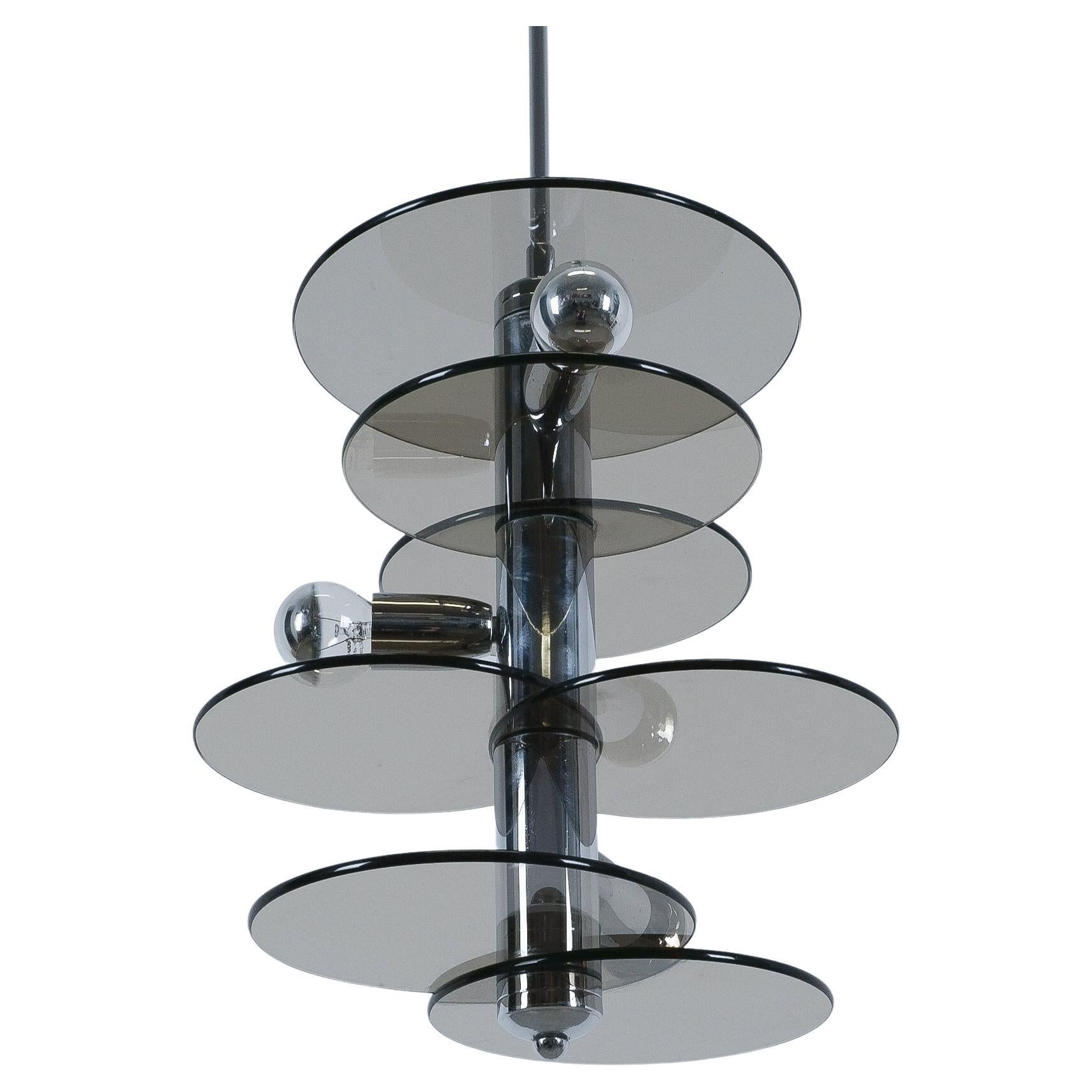 Lampadario in vetro cromato in stile Gio Ponti, 1960