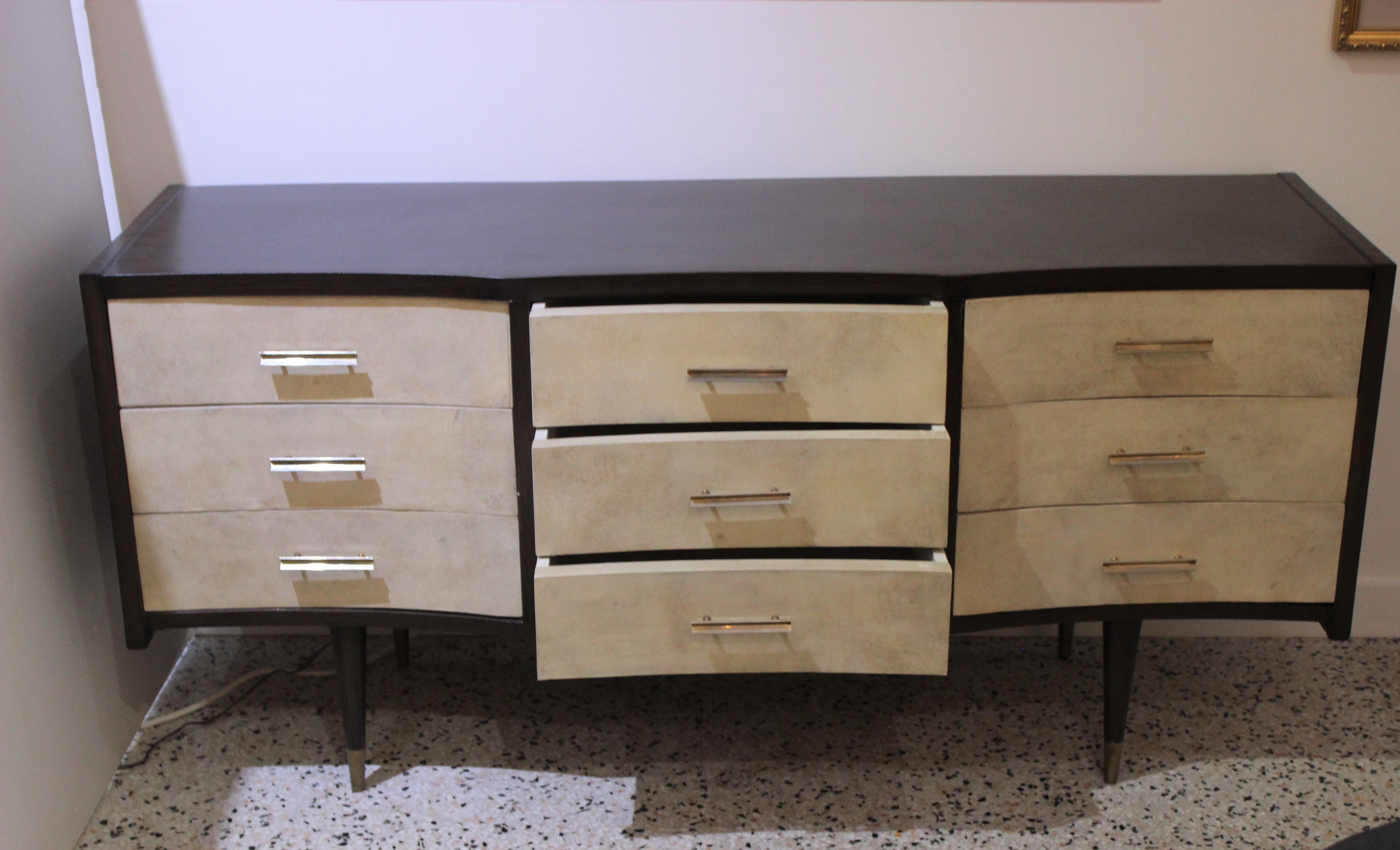Mid-Century Modern Gio Ponti Style Chest of Drawers in Goatskin